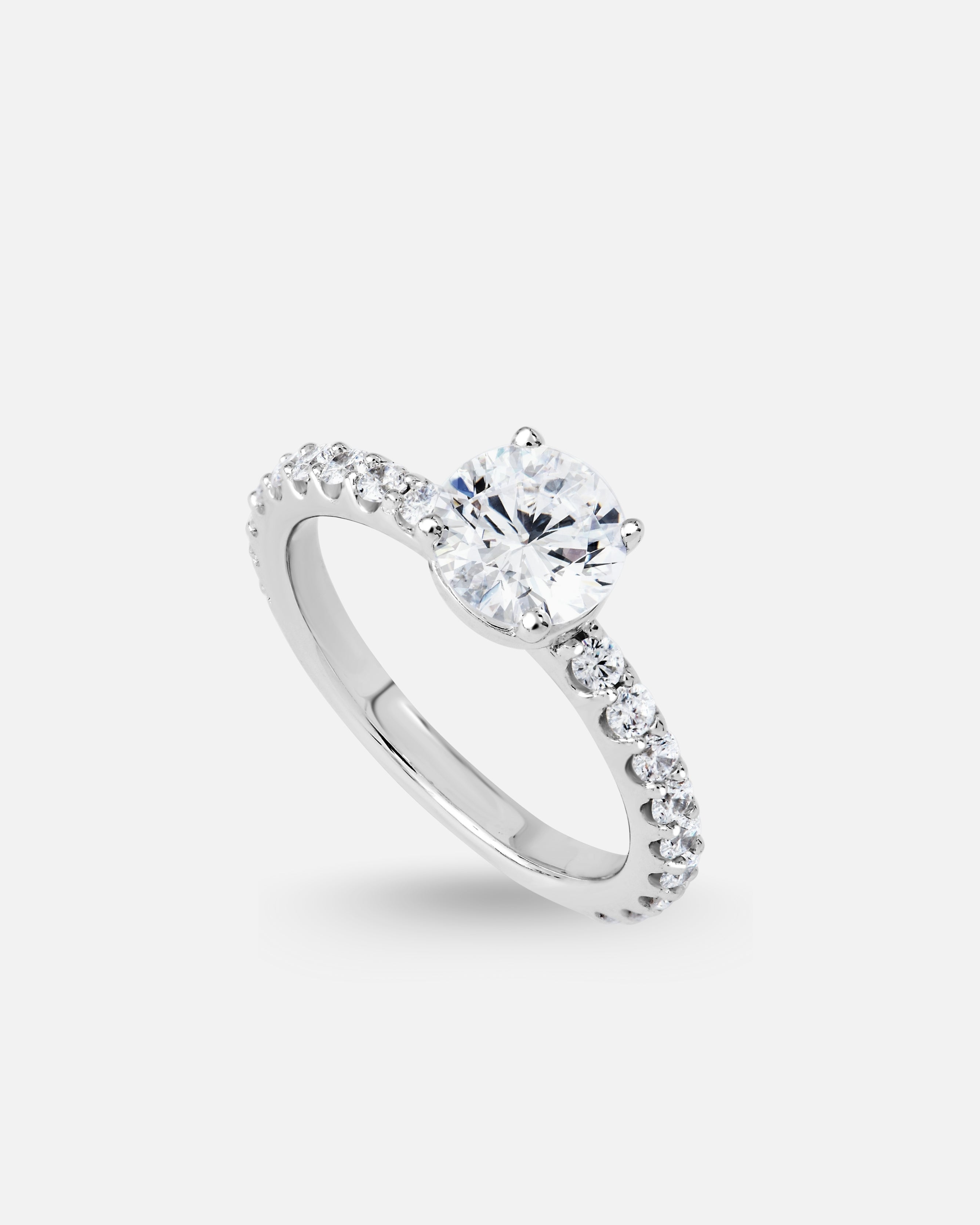 Accompanied Solitaire Ring – 925 Silver &amp; Zirconium