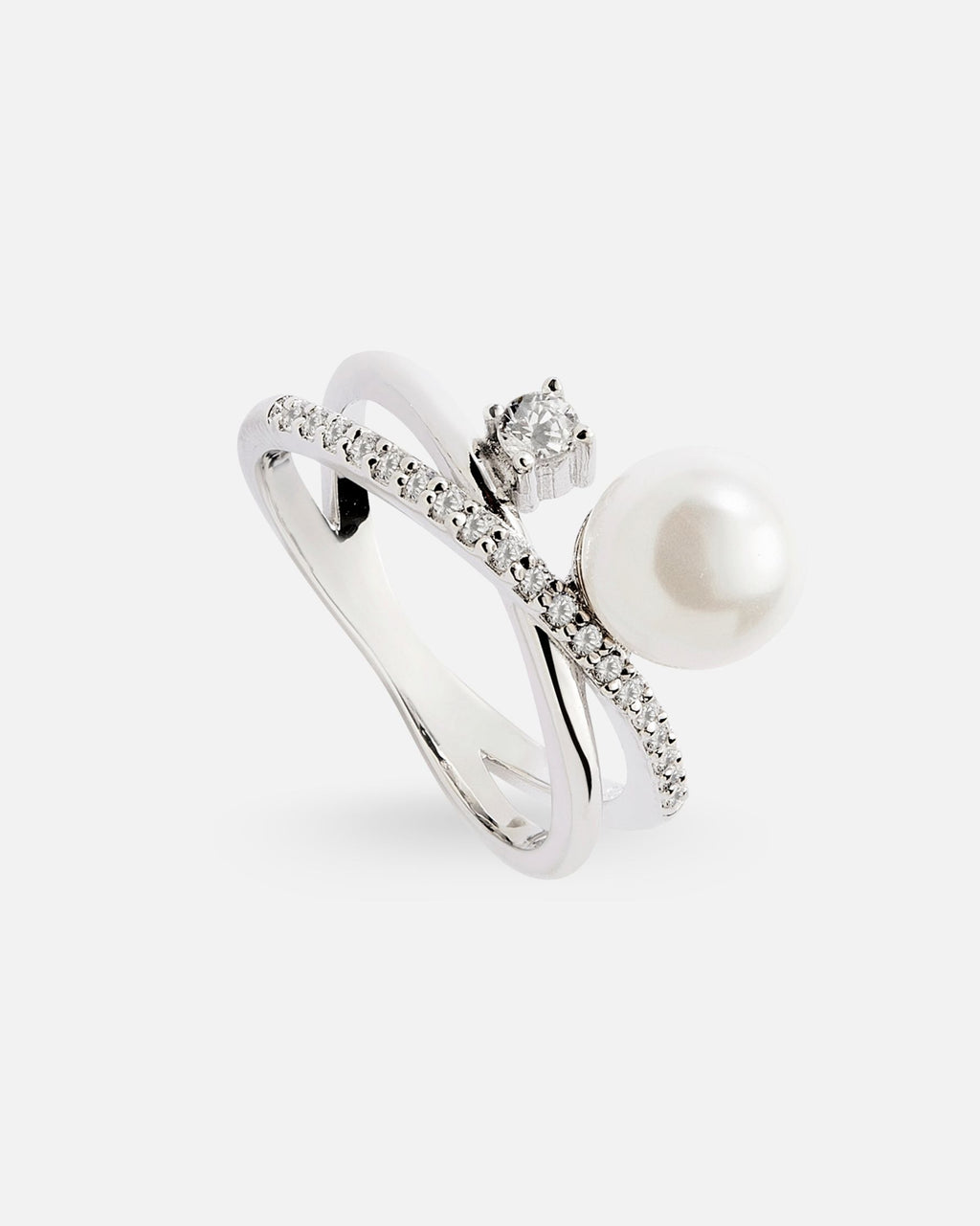 Bague Pureté en argent 925, perle blanche et oxydes de zirconium