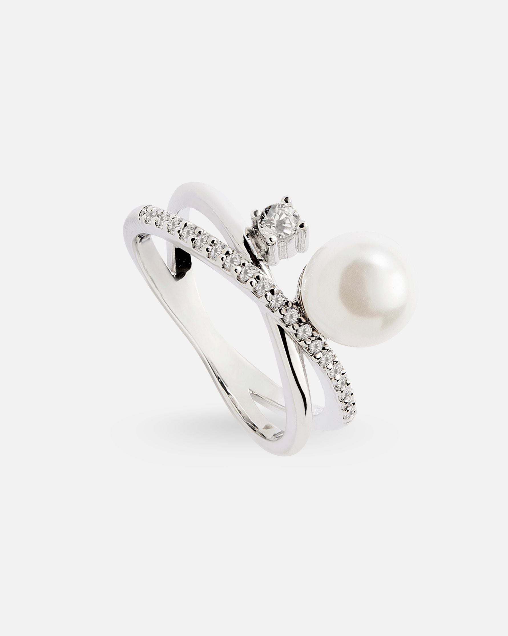 Bague Pureté en argent 925, perle blanche et oxydes de zirconium