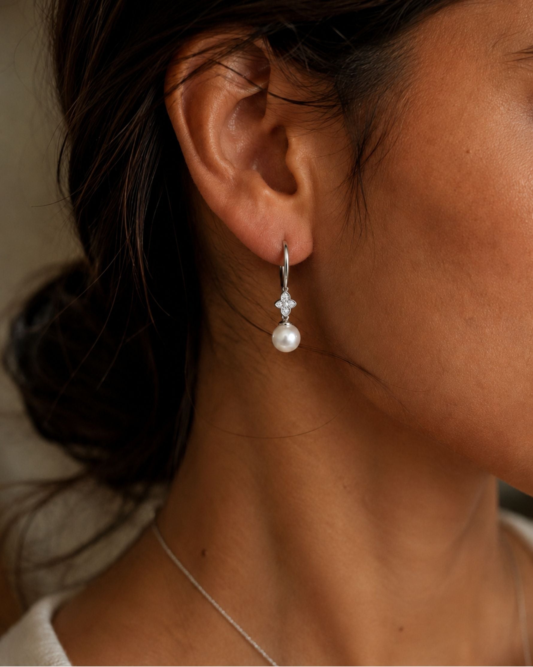 Boucles d’oreilles Pureté en argent 925, perles et oxydes de zirconium