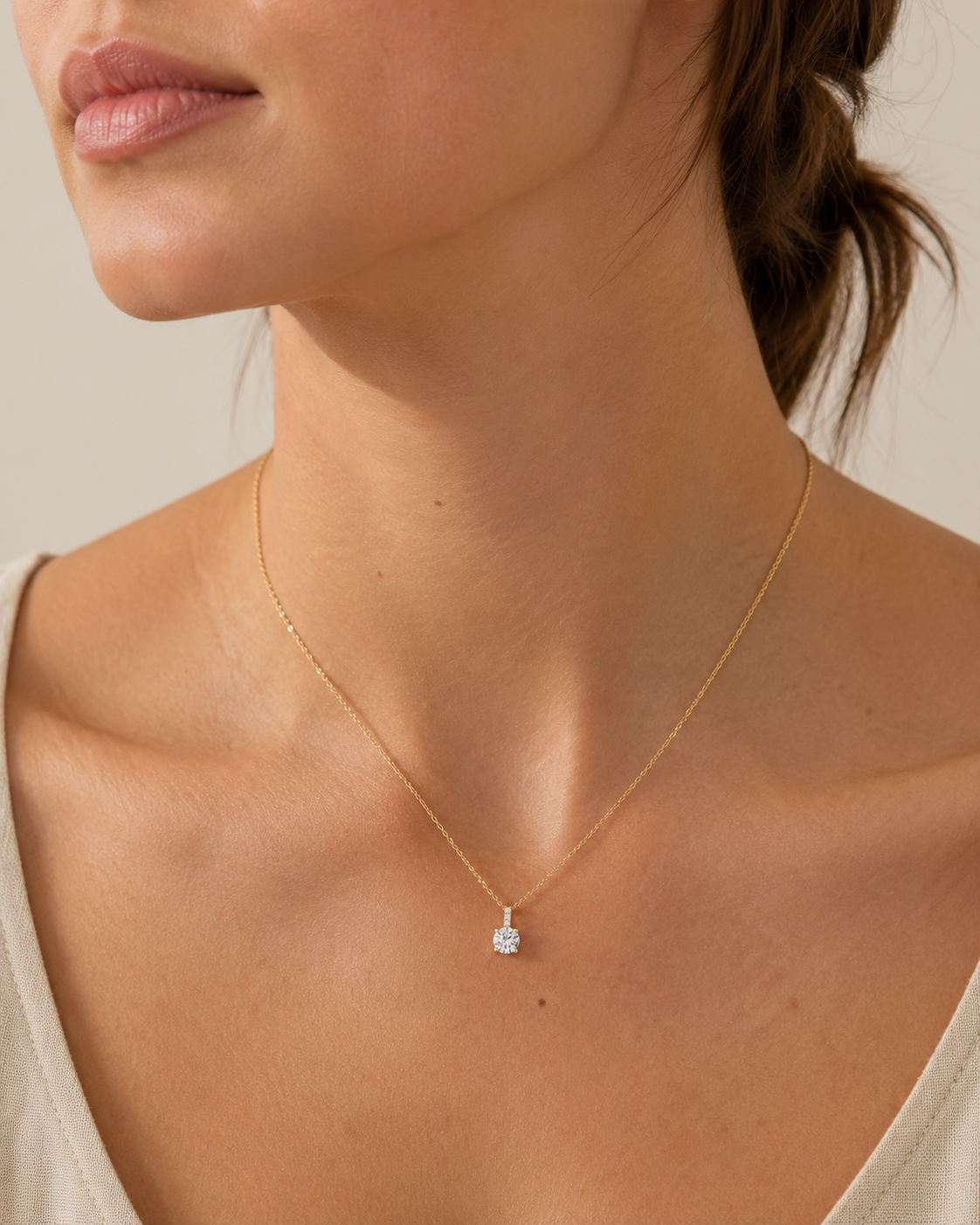 Solitaire Necklace – 925 Silver, Zirconium &amp; Set Bail