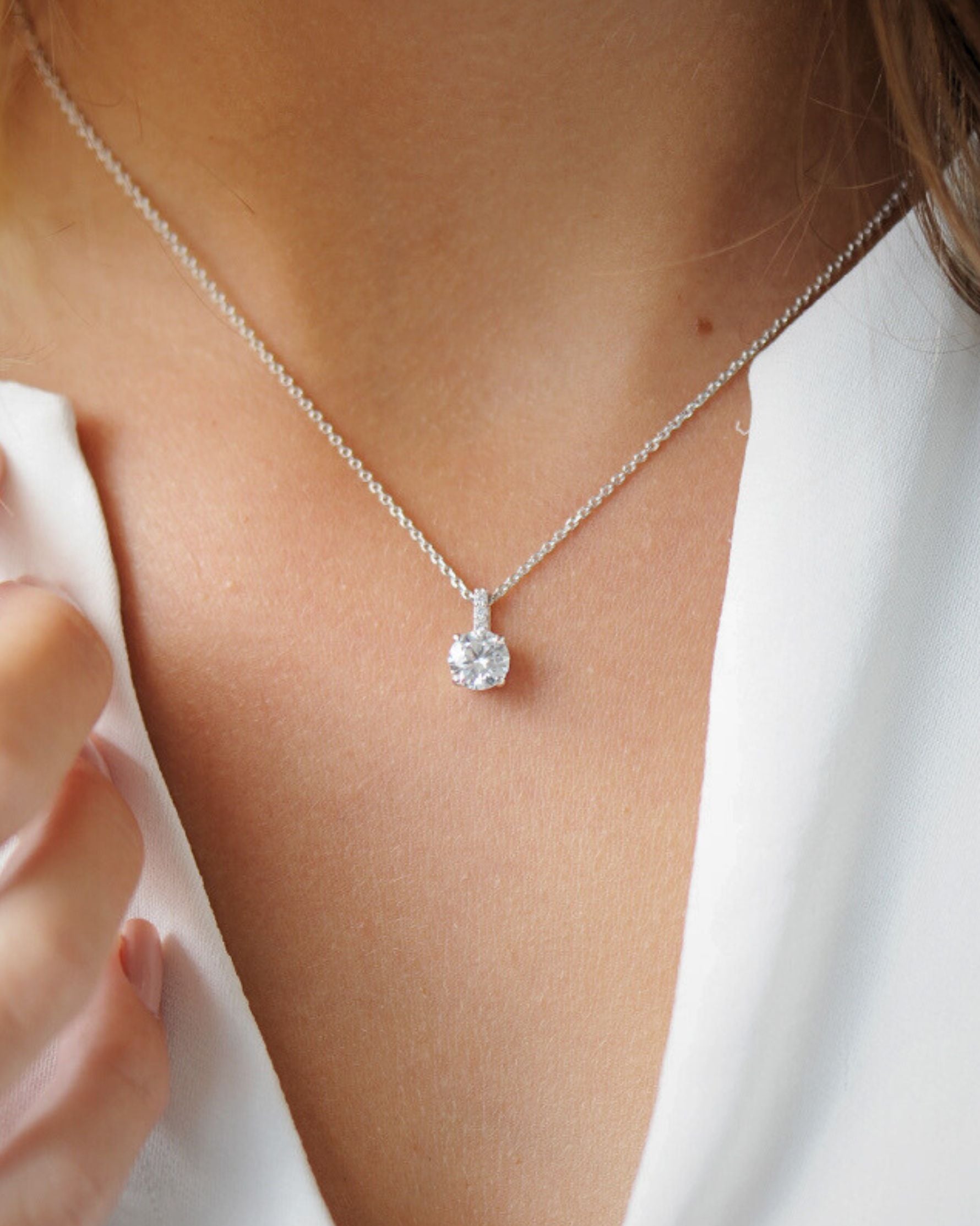Solitaire Necklace – 925 Silver, Zirconium &amp; Set Bail