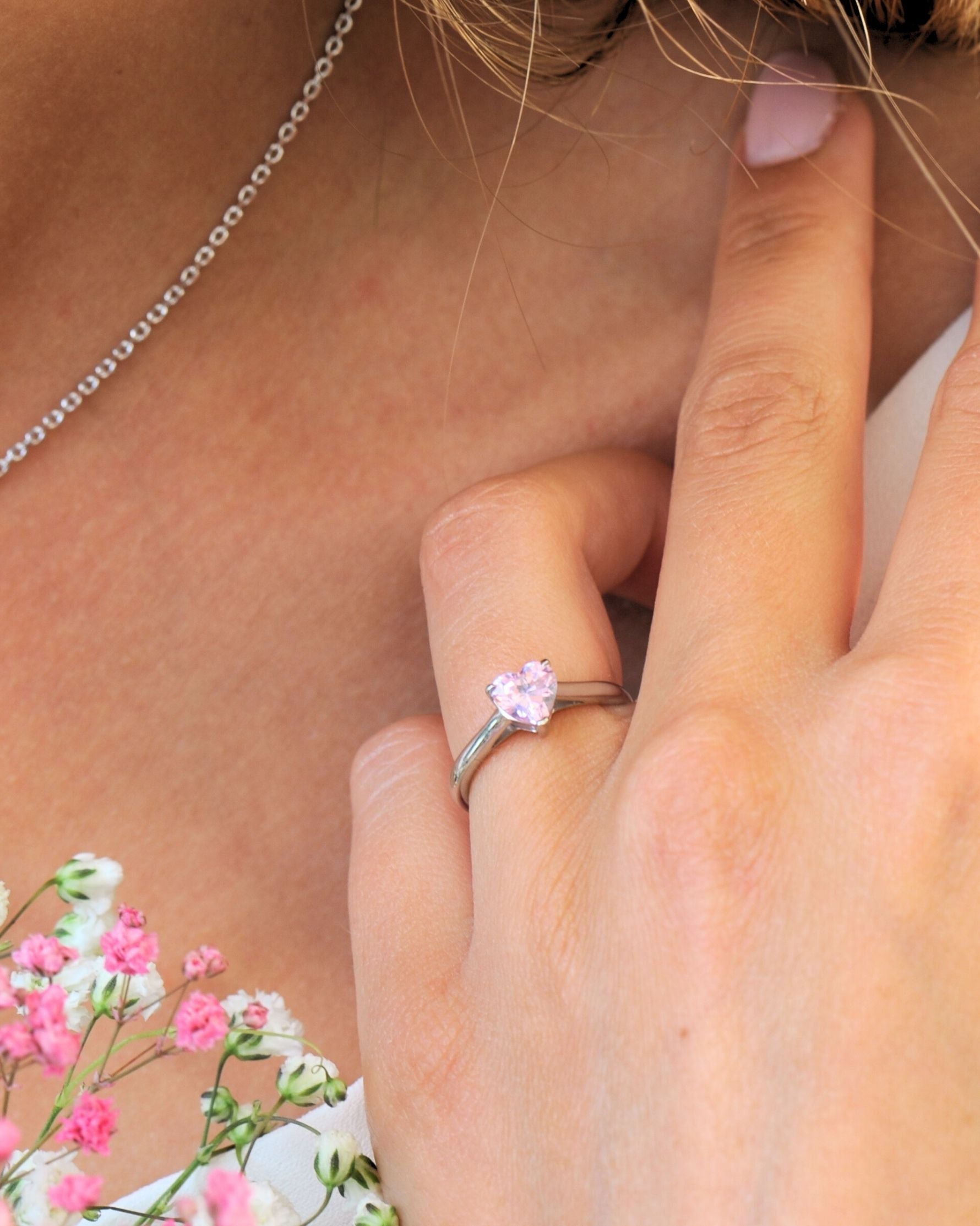 Bague Solitaire Cœur Rose