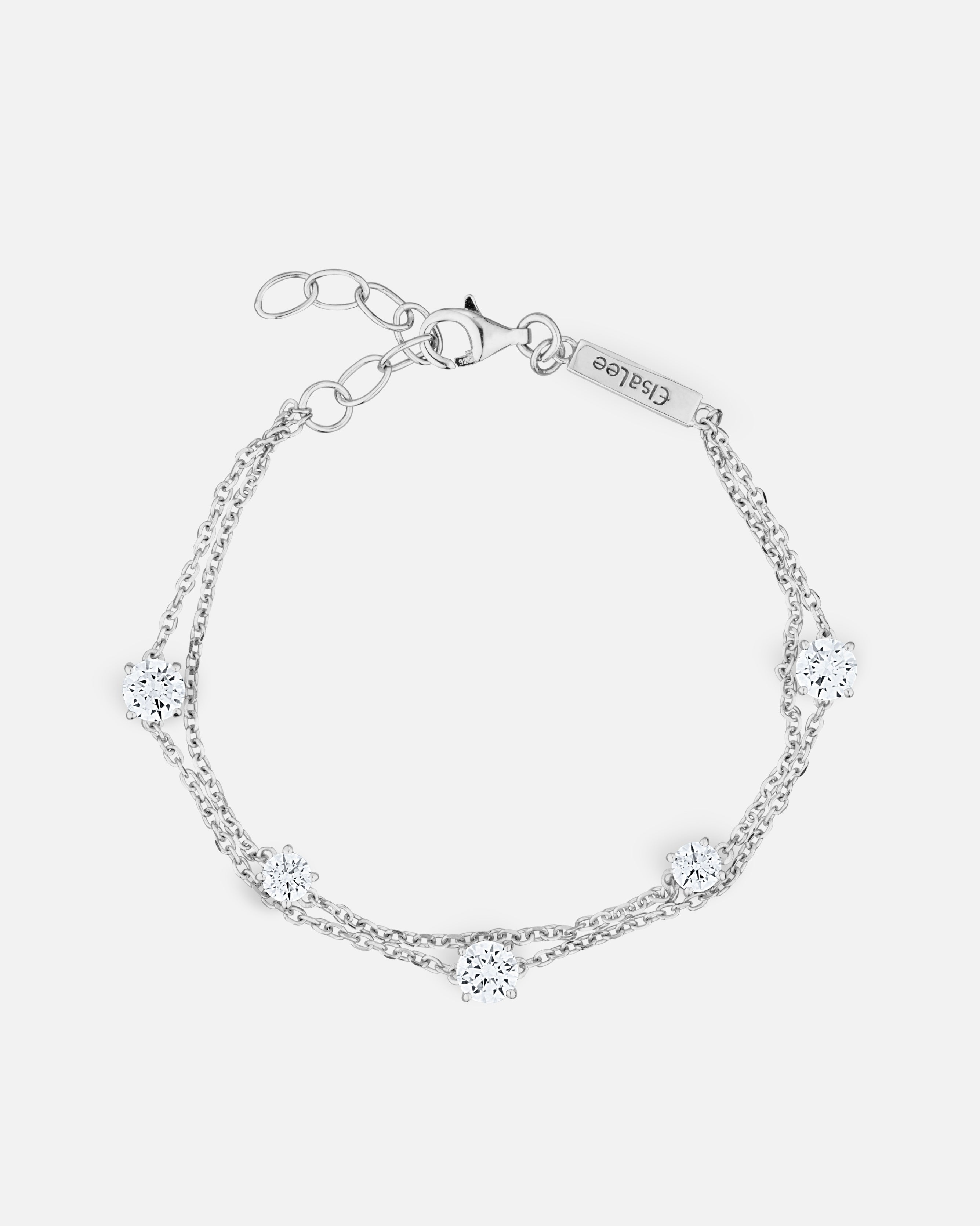 Bracelet double chaîne Solitaire – Argent 925, zirconium