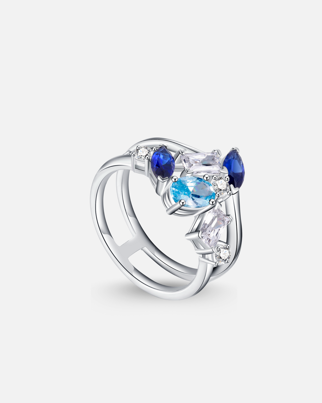 Bague Argent 925 – Aigue-marine & Zircons scintillants | Design Elsa Lee Paris