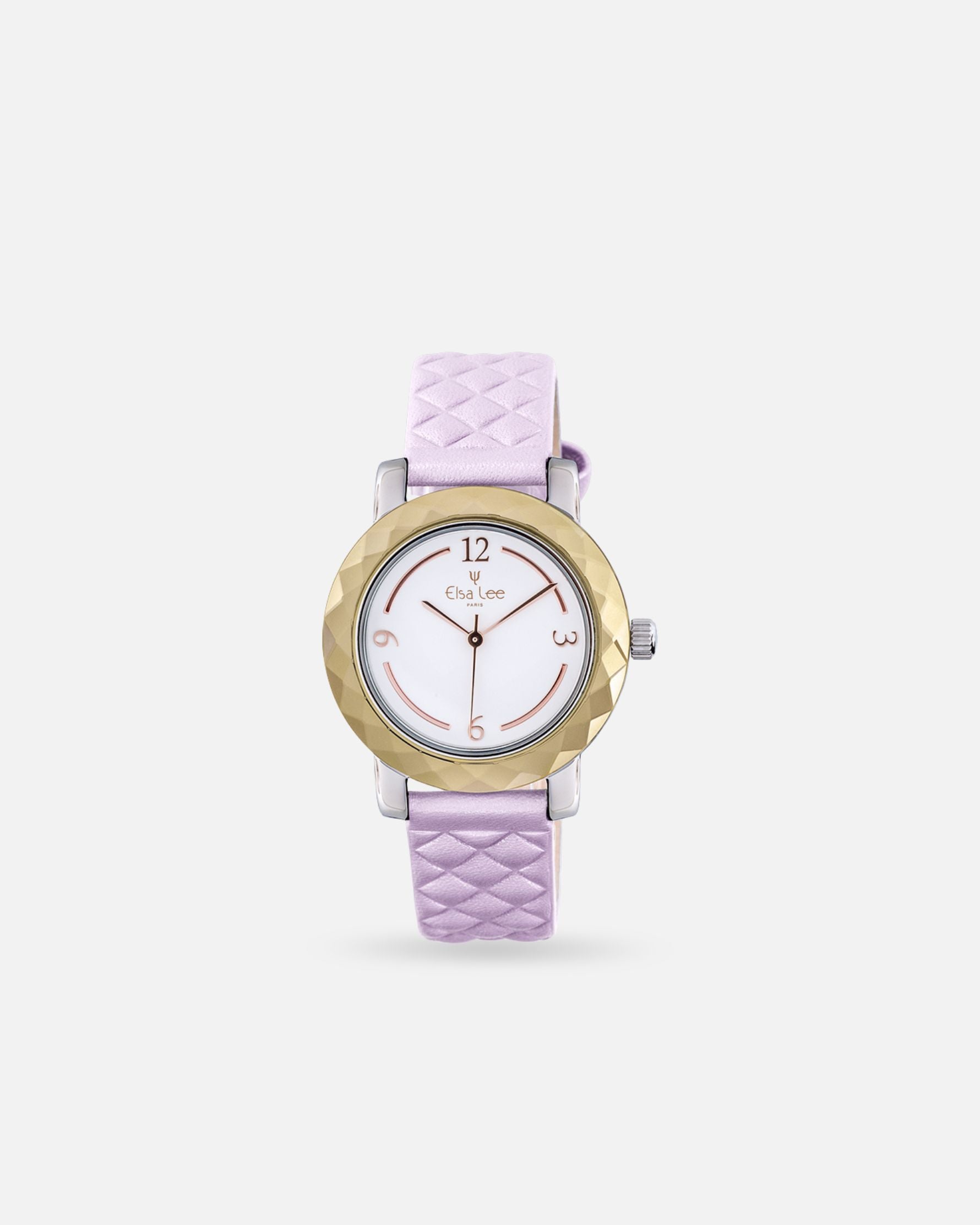 Montre femme Elsa Lee – Cadran blanc mosaïque & bracelet cuir Rose