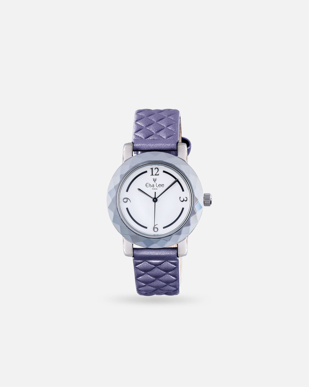 Montre femme Elsa Lee – Cadran blanc mosaïque & bracelet cuir Violet