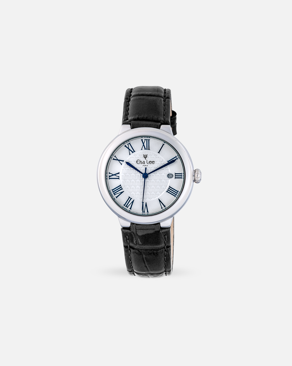 Montre Elsa Lee – Royale | Cadran Blanc Roman & Bracelet Cuir Noir