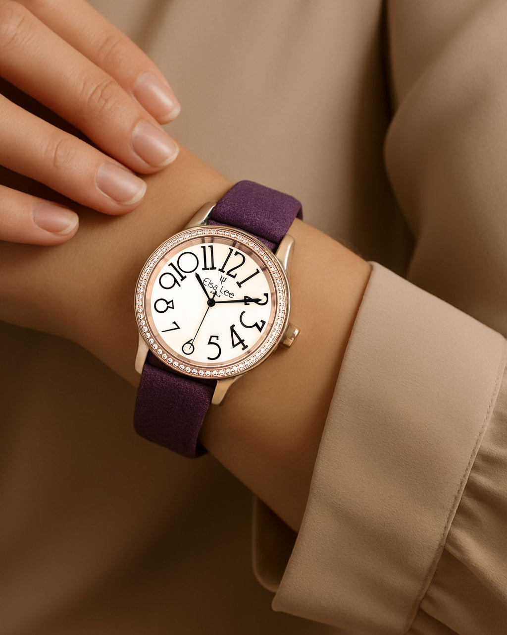 Montre Elsa Lee – Stella | Cadran Blanc & Bracelet Violet