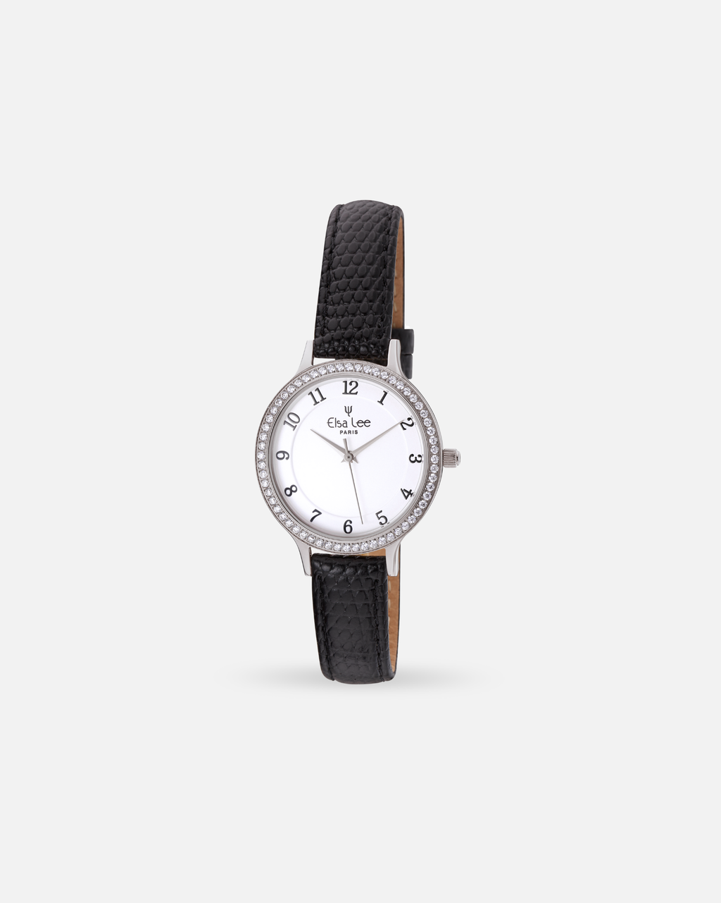 Montre Elsa Lee – Nina | Cadran Nacré Blanc & Bracelet Cuir Noir