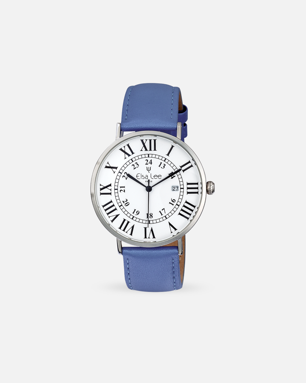 Montre Elsa Lee – Sézanne | Cadran Blanc & Bracelet Cuir Bleu