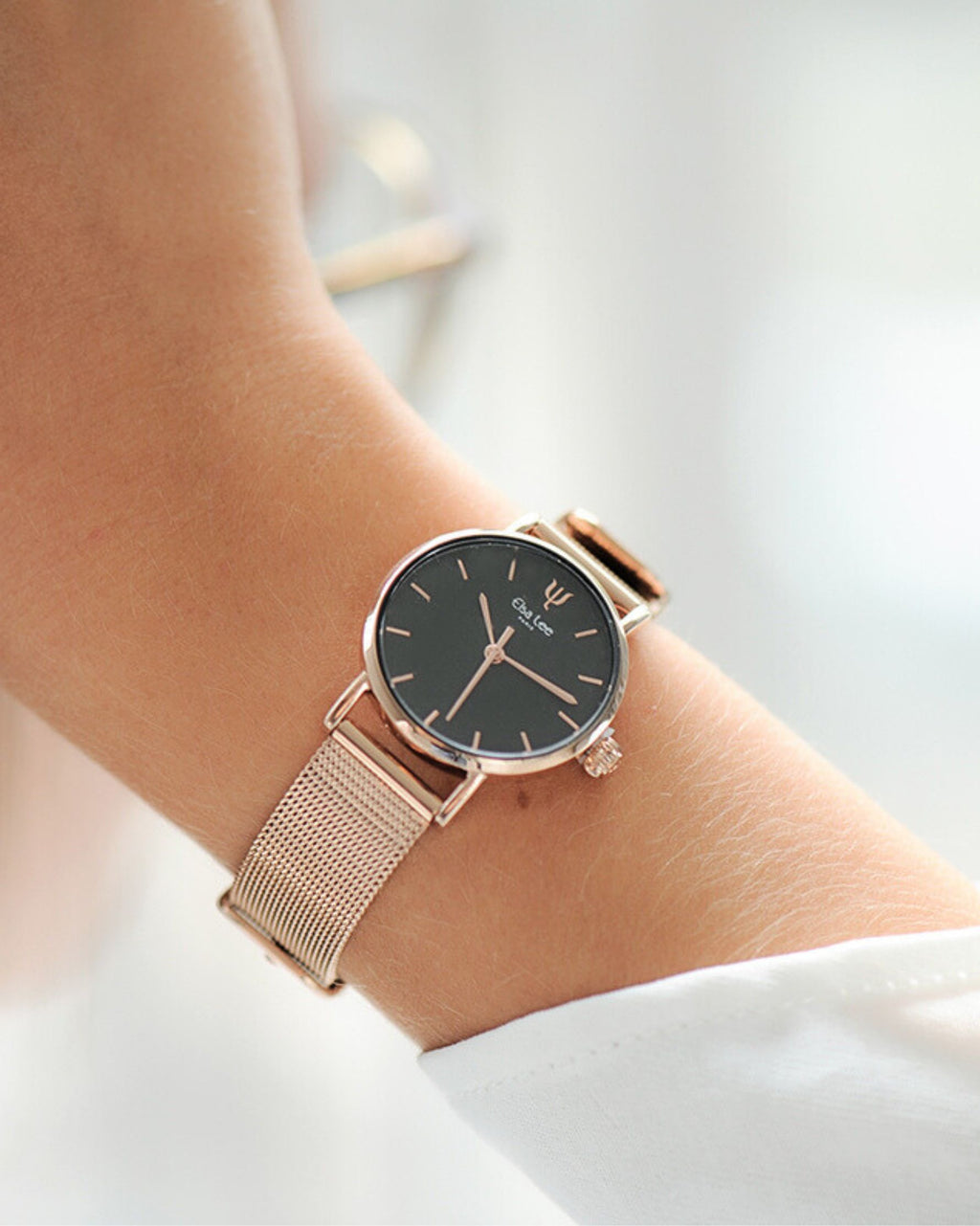 Montre Elsa Lee – Ariana | D28 mm | Cadre Rose & Fond Noir | Bracelet Interchangeable + Bracelet Cuir Offert