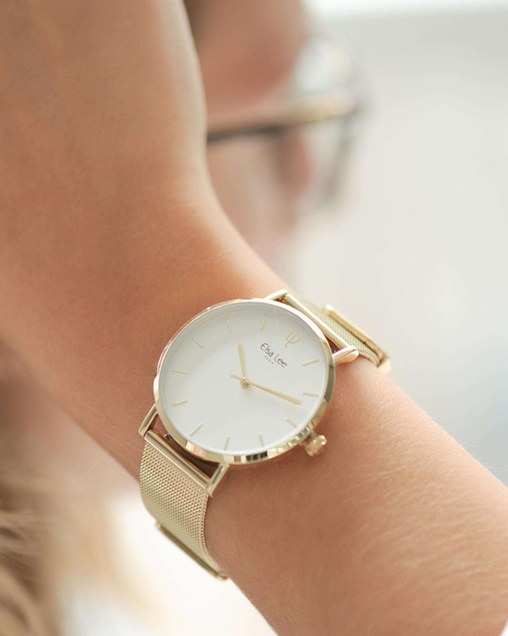 Montre ARIANE 36 mm – Acier Doré & Cadran Blanc | Bracelet Interchangeable + Bracelet Cuir Offert