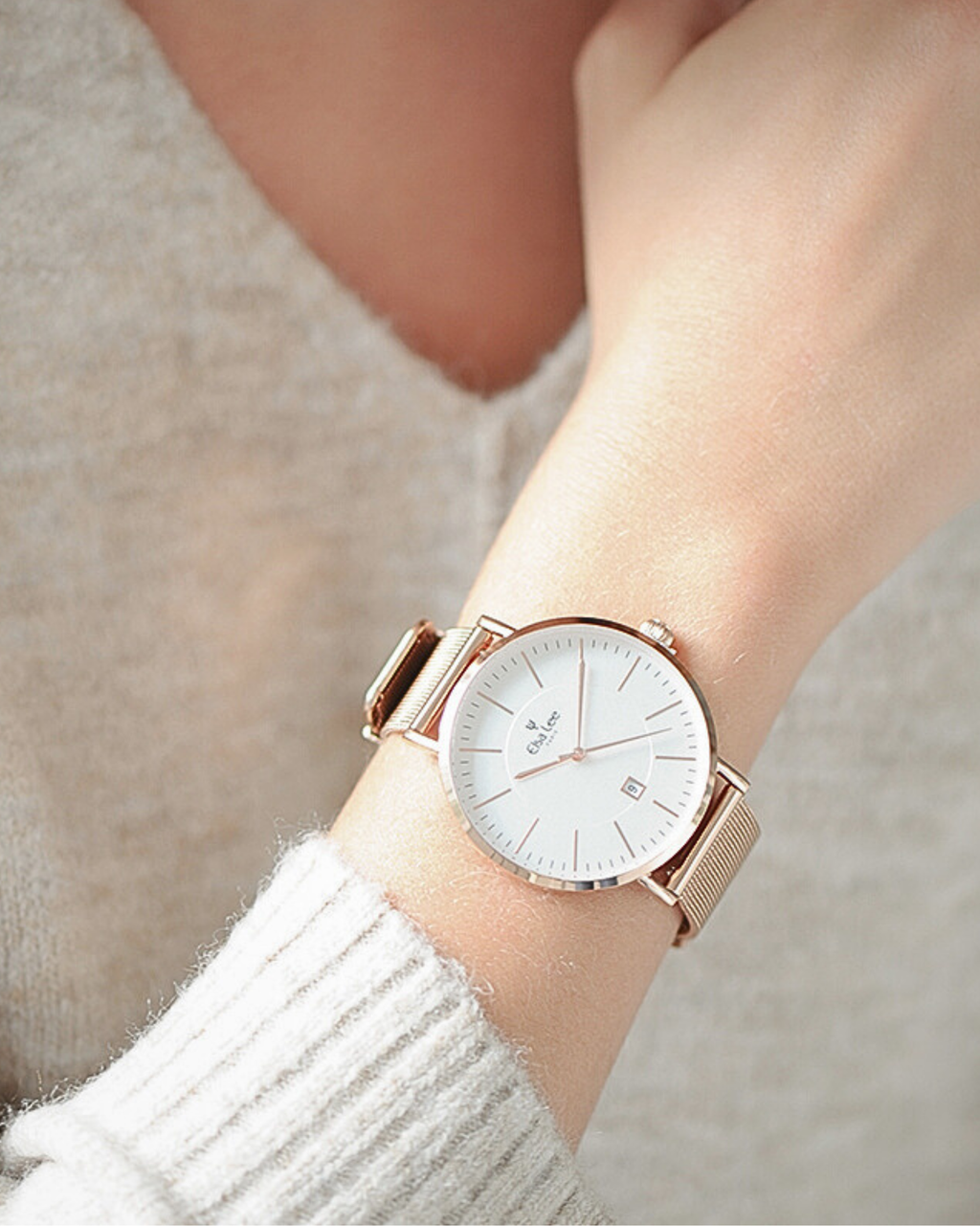 Montre AURORE – Cadran Blanc & Boîtier Rose Gold | Bracelet Interchangeable + Bracelet Cuir Offert