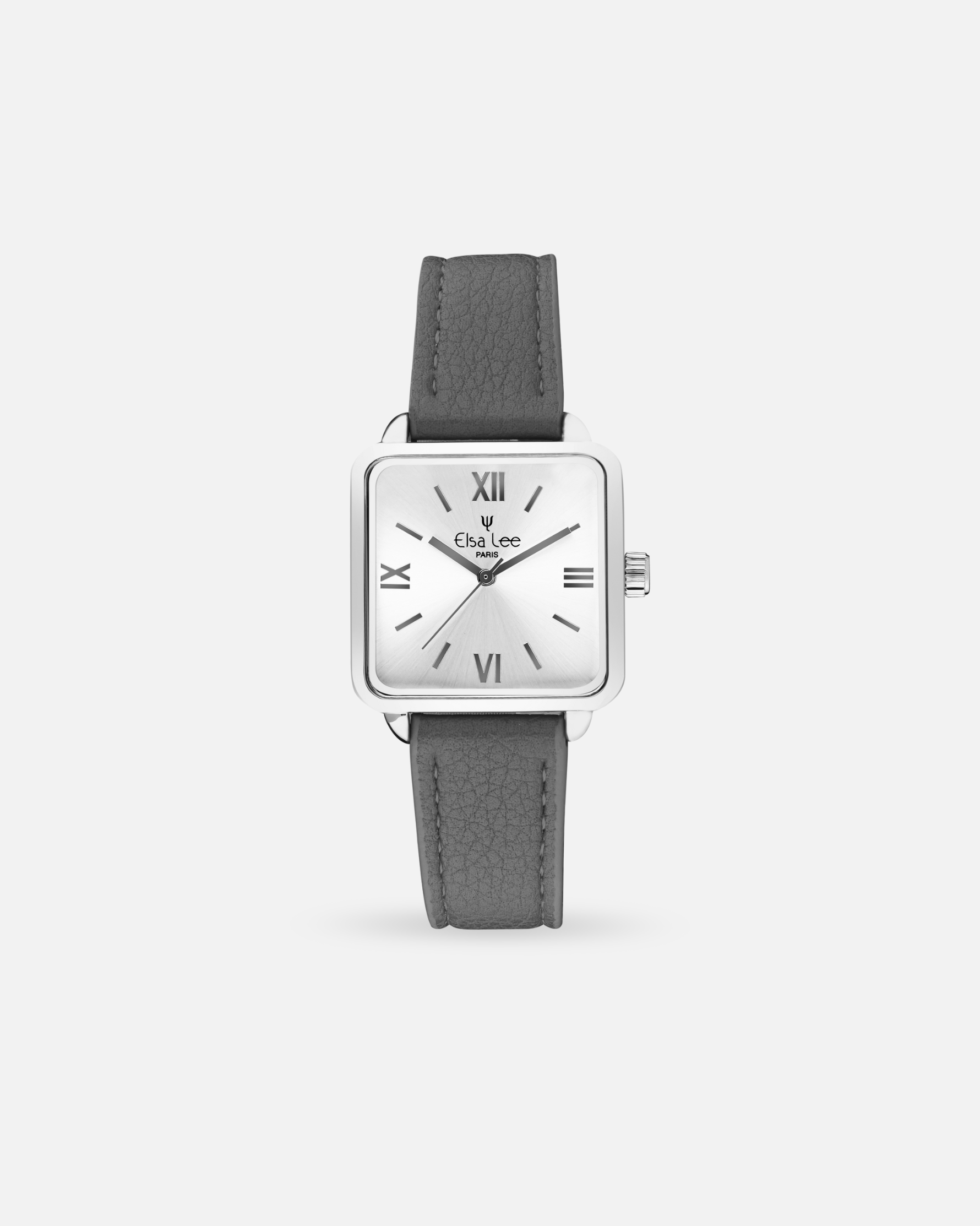 Montre Santa Elsa Lee – Cadre Carré Argent & Bracelet Cuir Gris