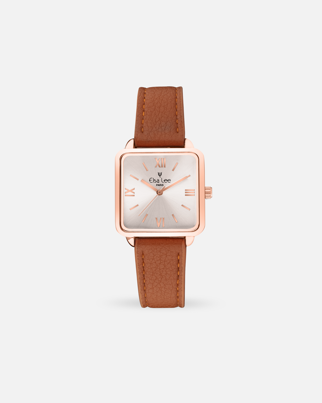 Montre Santa Elsa Lee – Cadre Carré Rose & Bracelet Cuir Marron