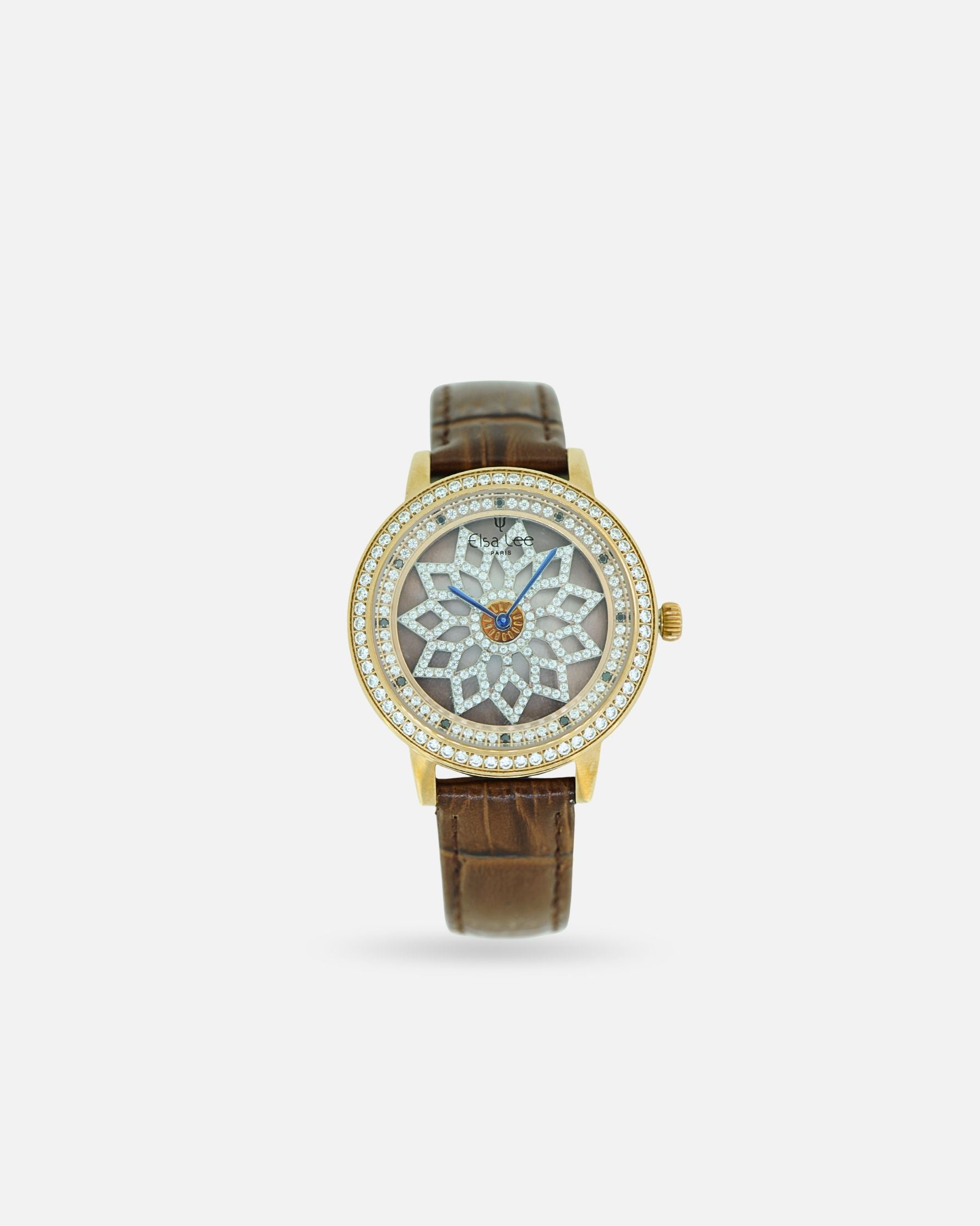 Montre Femme Elsa Lee – Cadran marron motif tournant strass