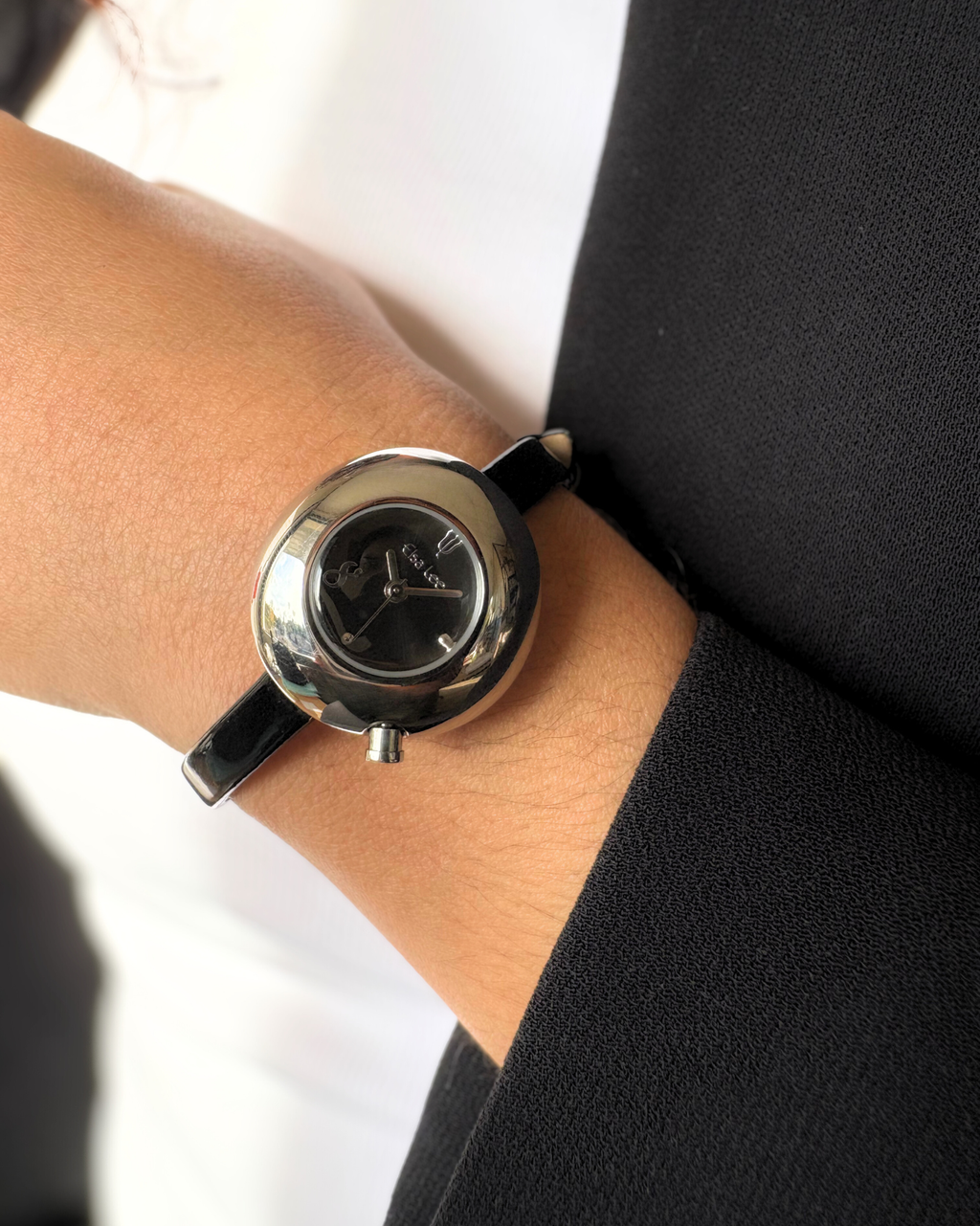 Montre BULLE – Cadran Noir & Bracelet Cuir Noir