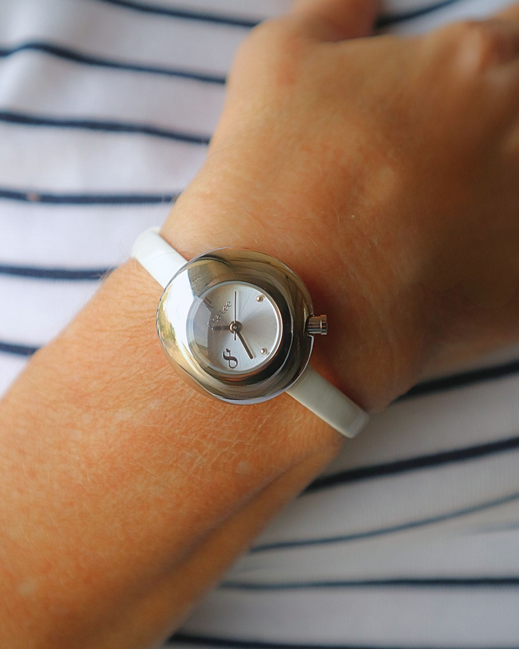 Montre Bulle – Cadran Blanc & Bracelet Cuir Blanc