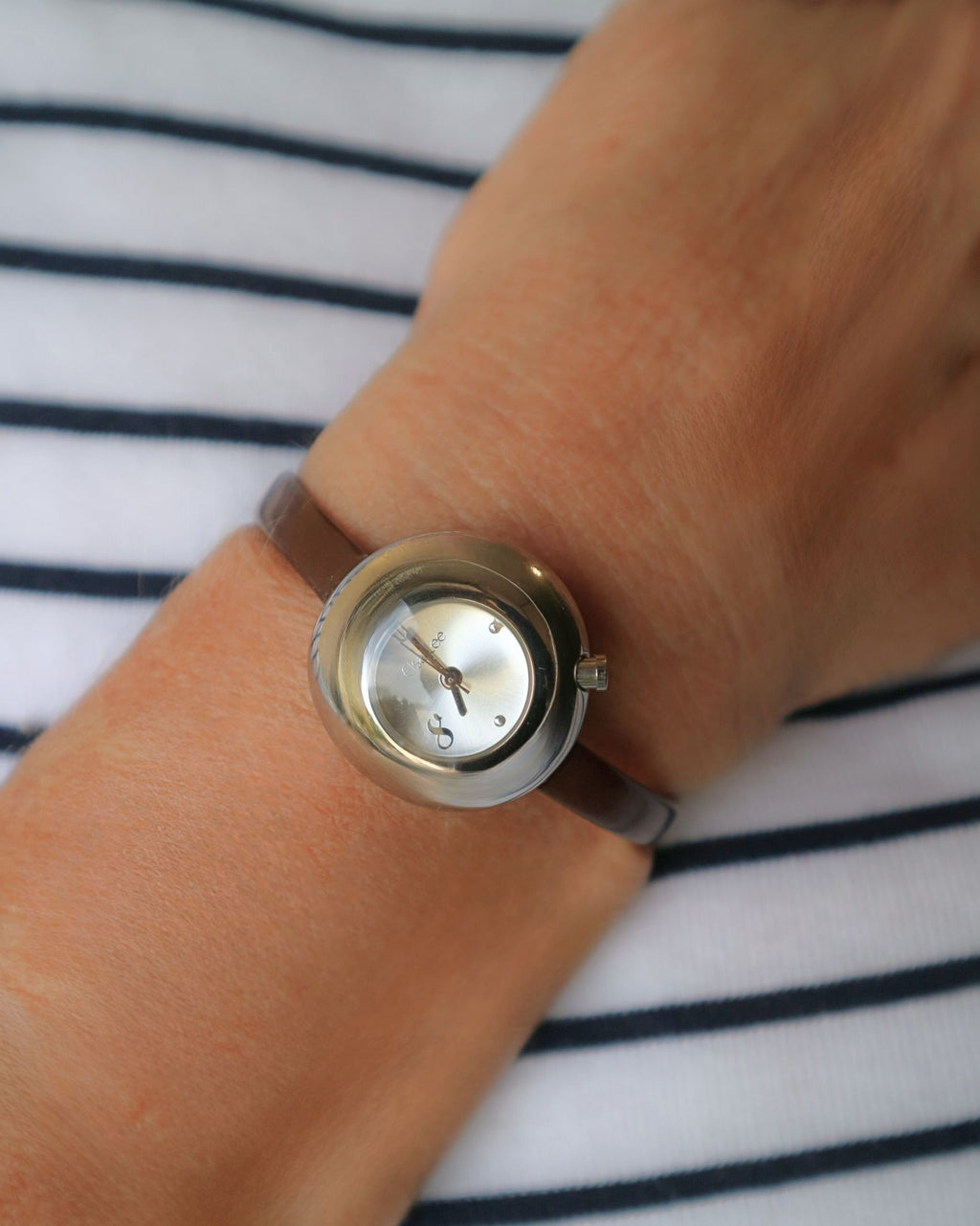 Montre Bulle – Cadran Blanc & Bracelet Cuir Camel