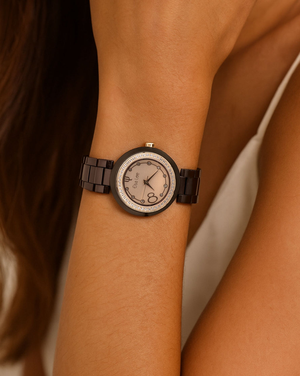 Montre Céramique Marron – Cadran Rosé