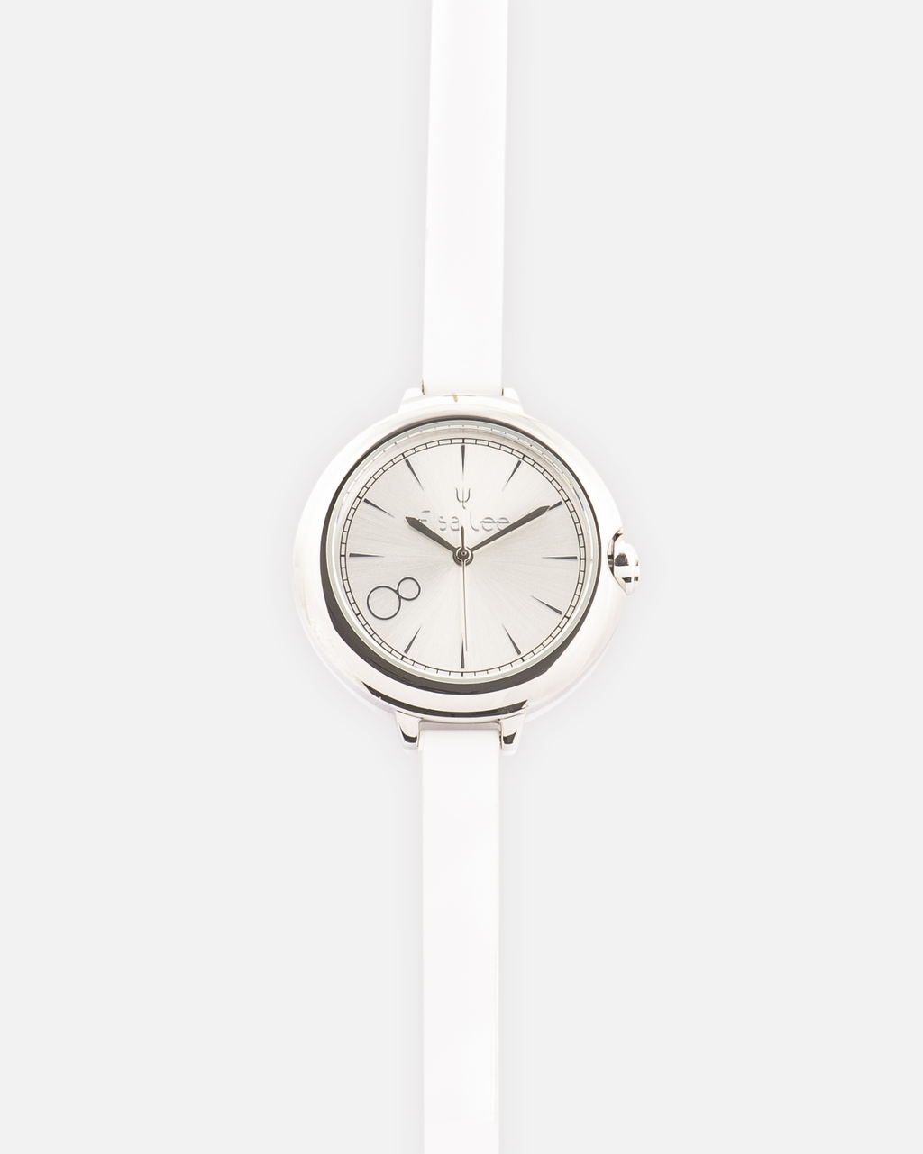 Montre MOON – Cadran Argenté & Bracelet Double Tour Cuir Blanc
