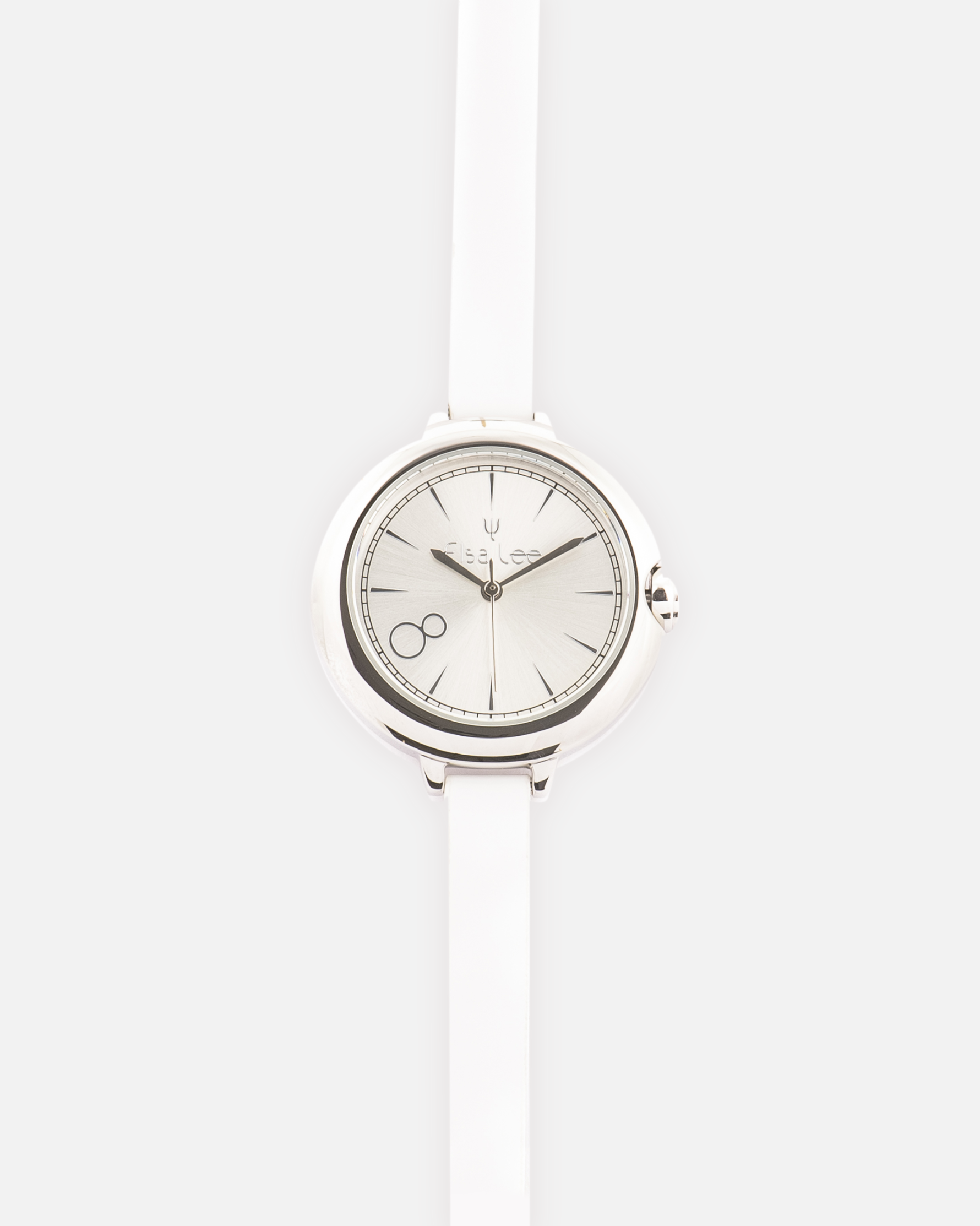 Montre MOON – Cadran Argenté & Bracelet Double Tour Cuir Blanc