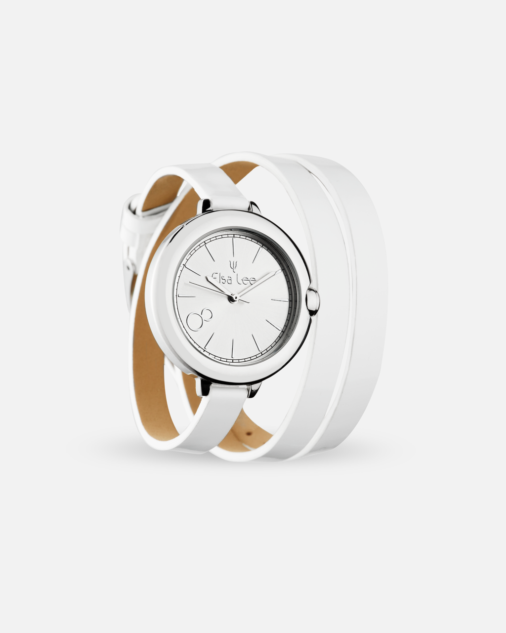 Montre MOON – Cadran Argenté & Bracelet Double Tour Cuir Blanc