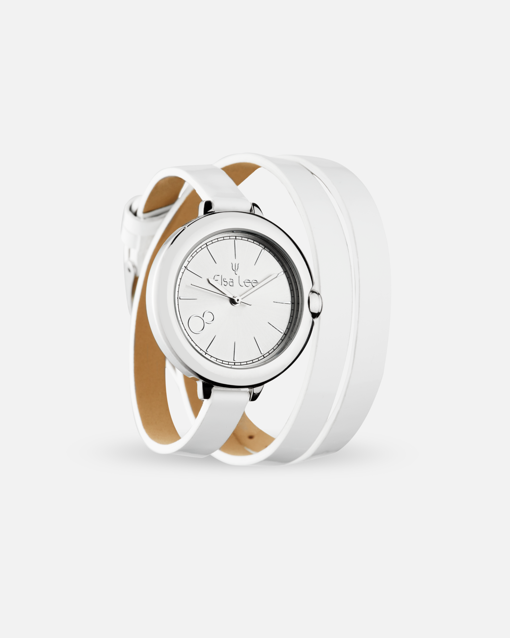 Montre MOON – Cadran Argenté & Bracelet Double Tour Cuir Blanc