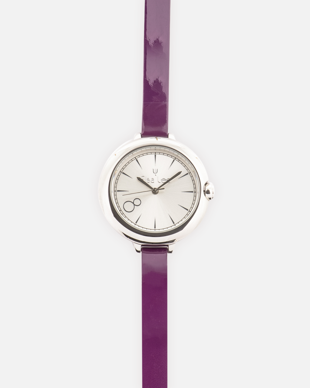 Montre MOON – Cadran Argenté & Bracelet Double Tour Cuir Violet