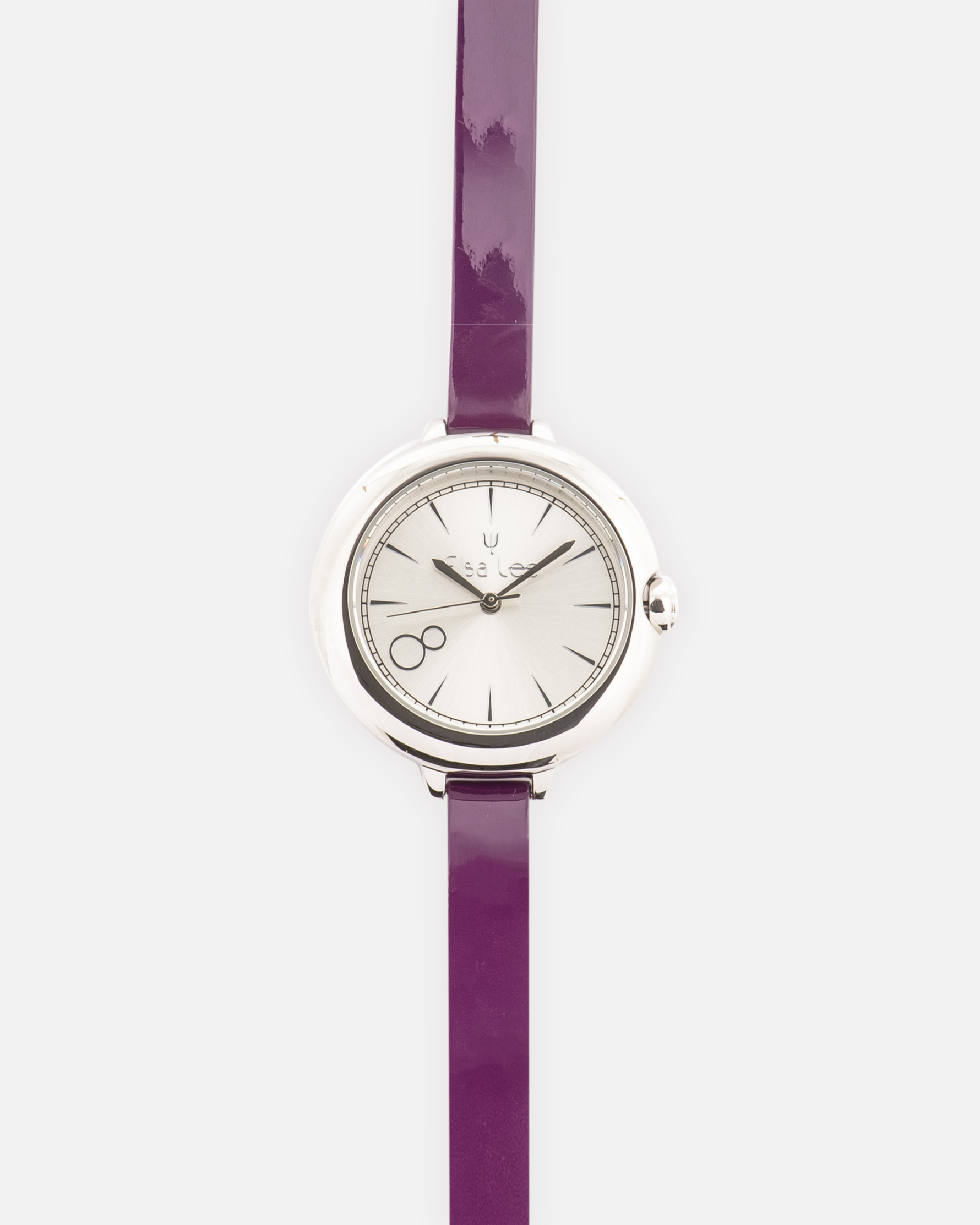 Montre MOON – Cadran Argenté & Bracelet Double Tour Cuir Violet
