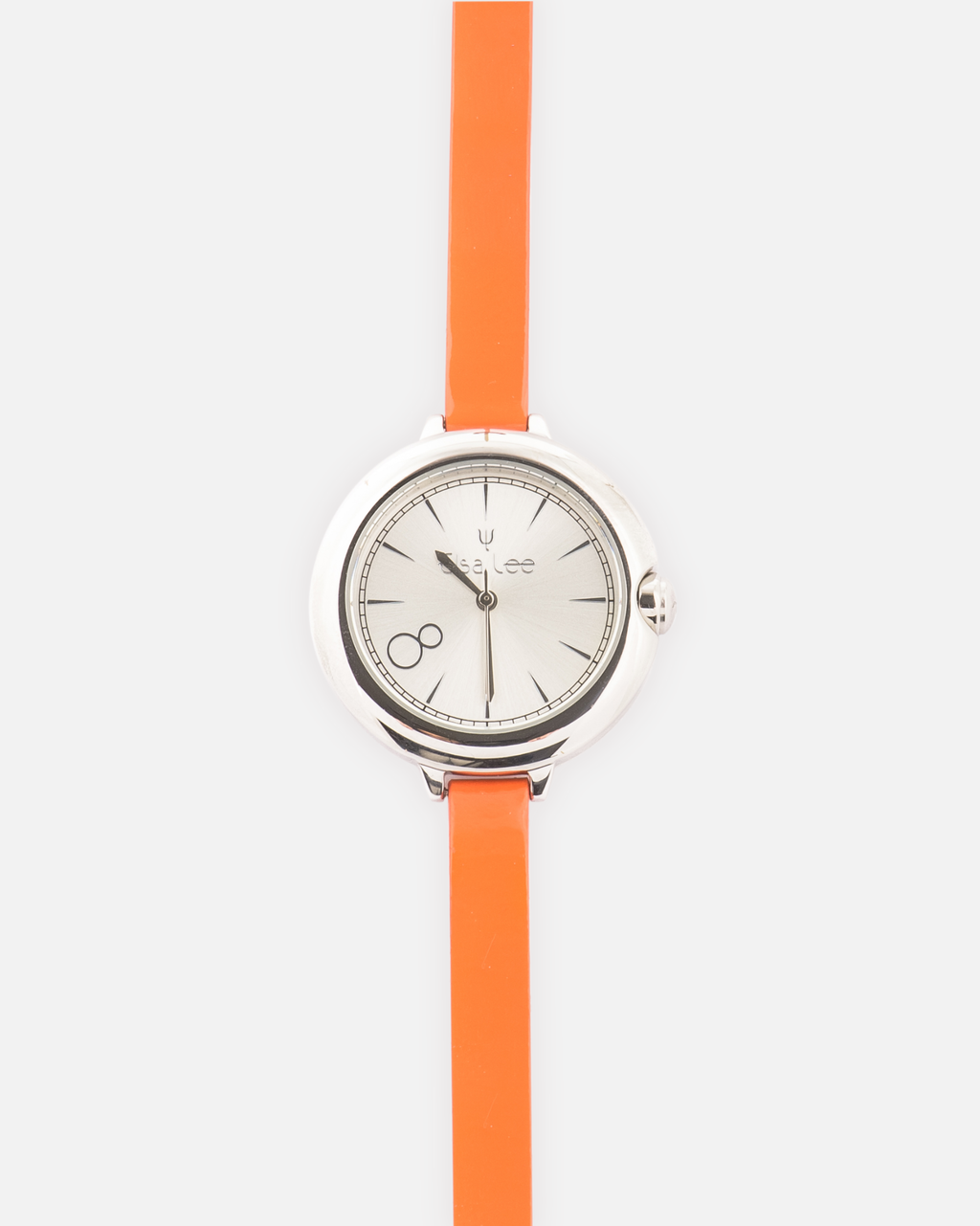 Montre MOON – Cadran Argenté | Bracelet Double Tour Cuir Orange