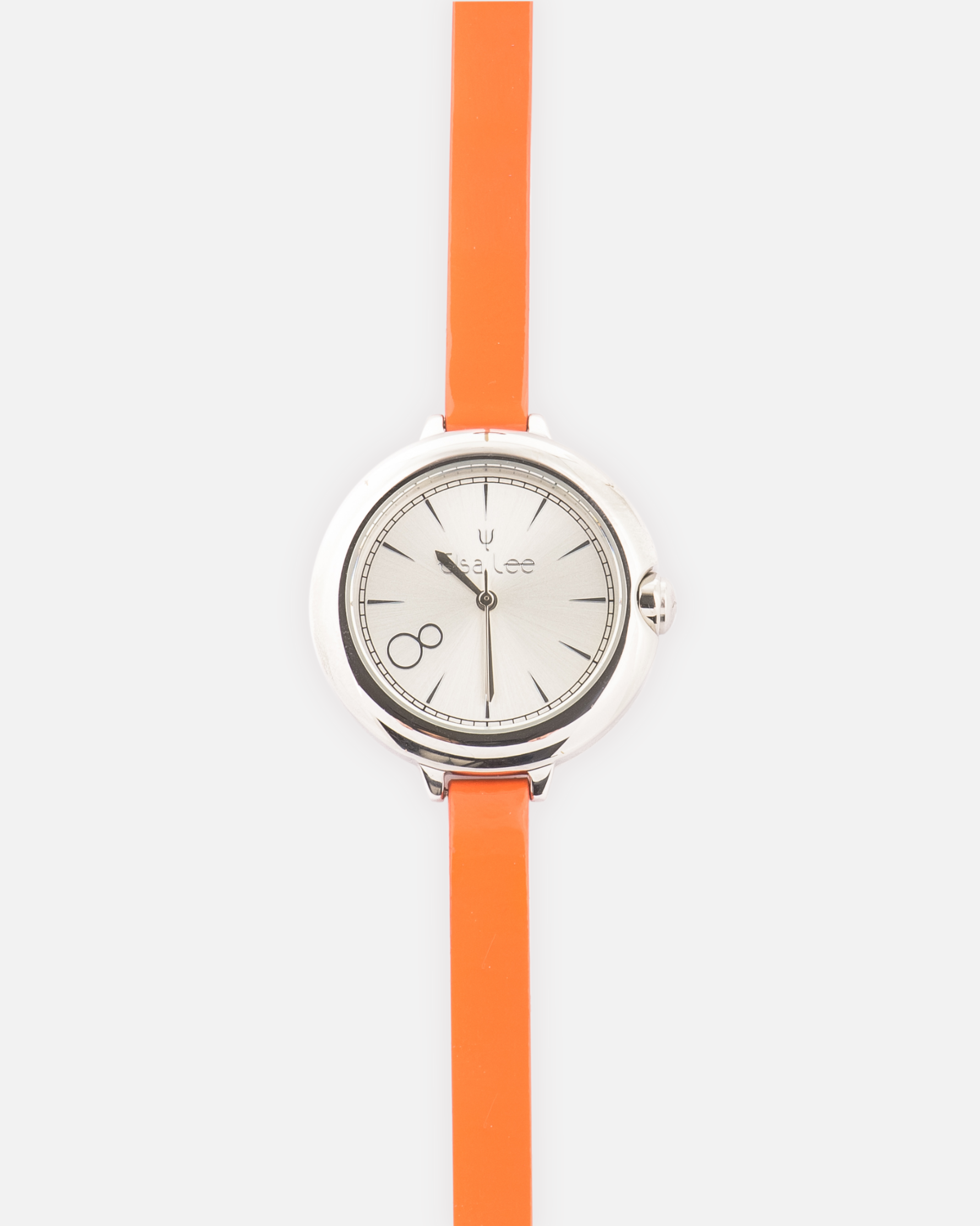Montre MOON – Cadran Argenté | Bracelet Double Tour Cuir Orange