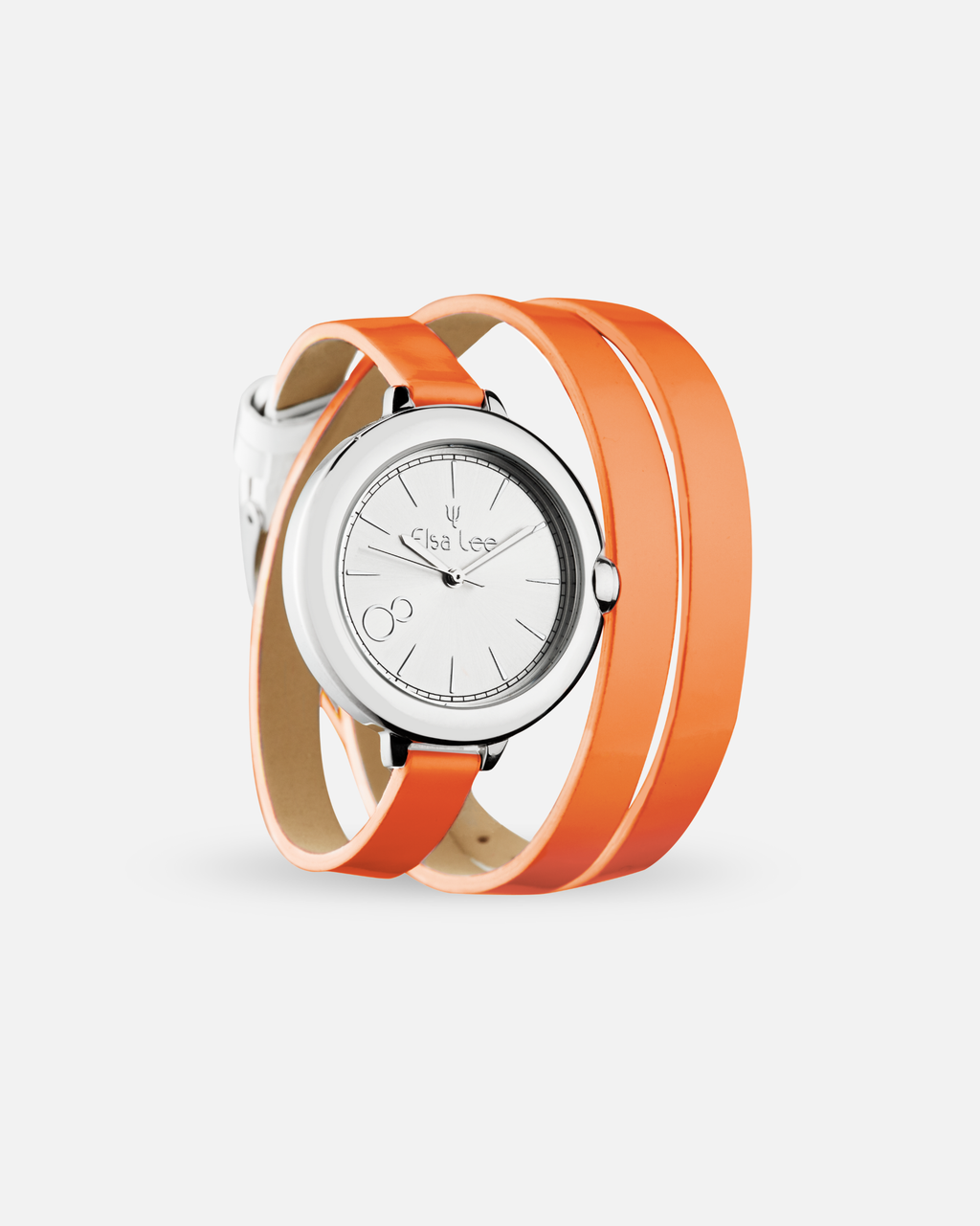 Montre MOON – Cadran Argenté | Bracelet Double Tour Cuir Orange