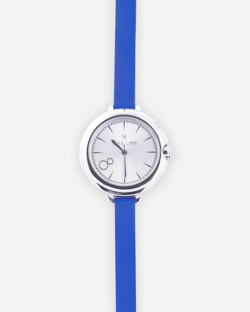 Montre MOON – Cadran Argenté & Bracelet Double Tour Cuir Bleu