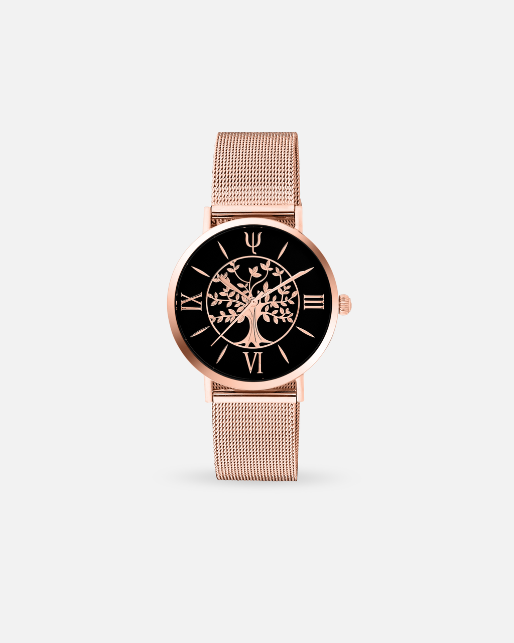 Montre GAIA 36 mm – Acier Rose & Cadran Noir | Bracelet Interchangeable + Bracelet Cuir Offert