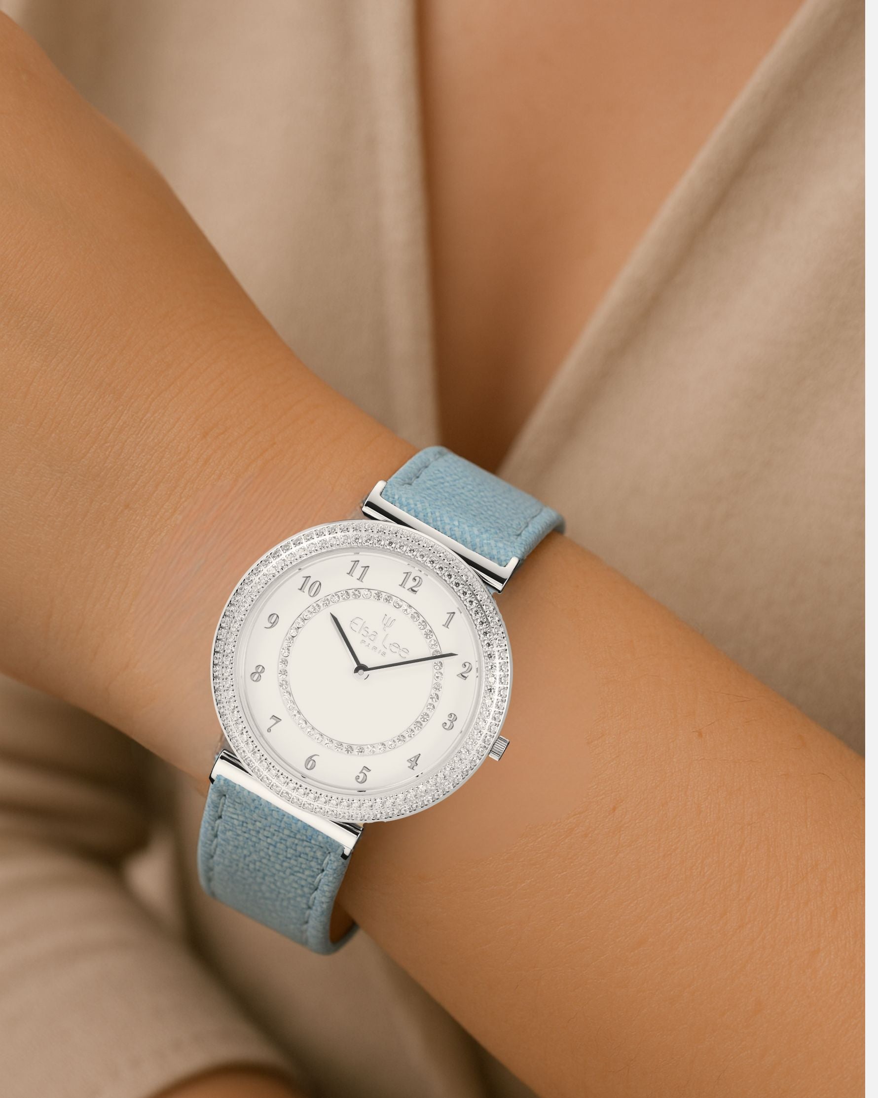 Montre Elsa Lee – Daytime | Cadran Argenté & Bracelet Bleu