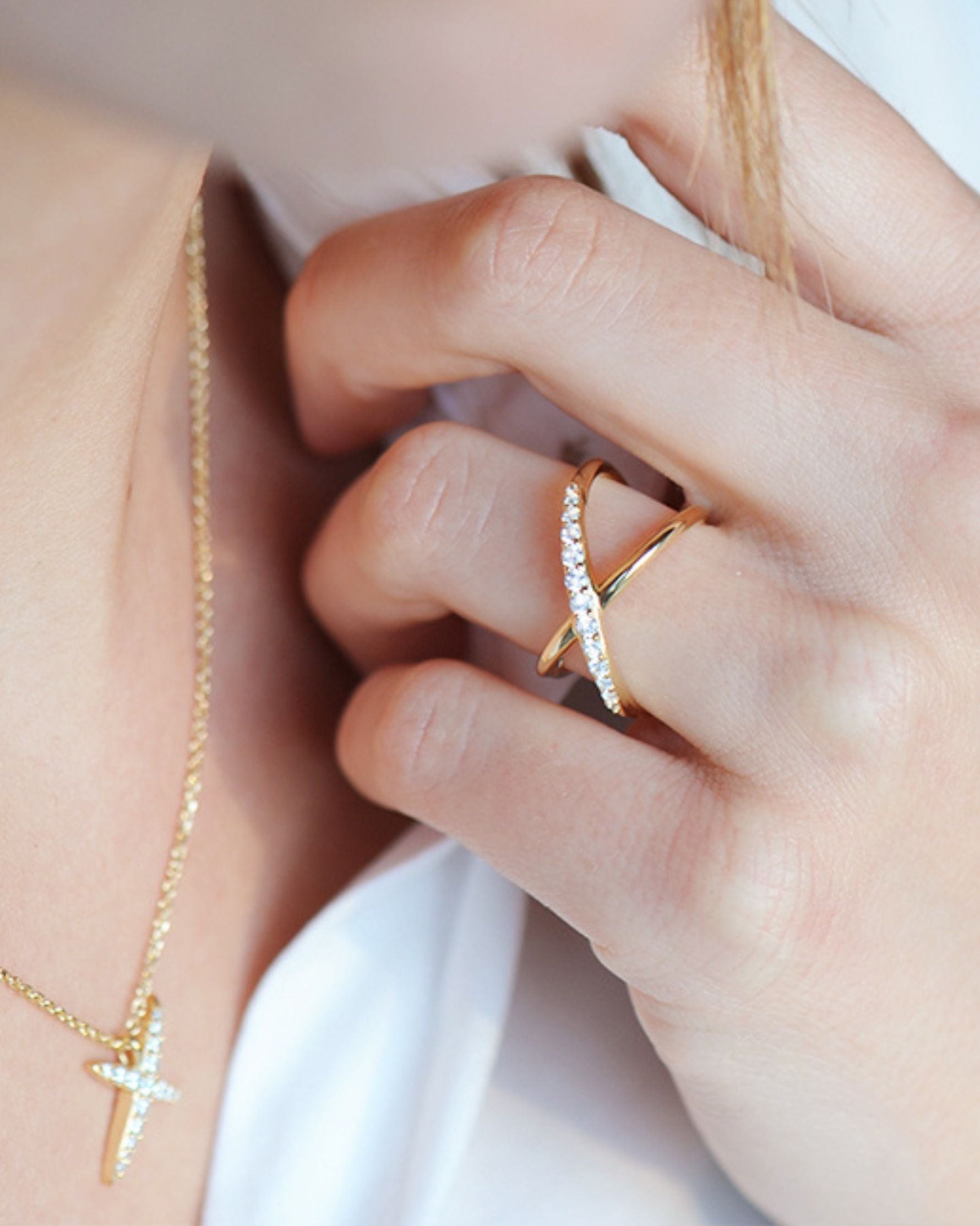 Bague Croix Tendance en Argent 925 Jaune