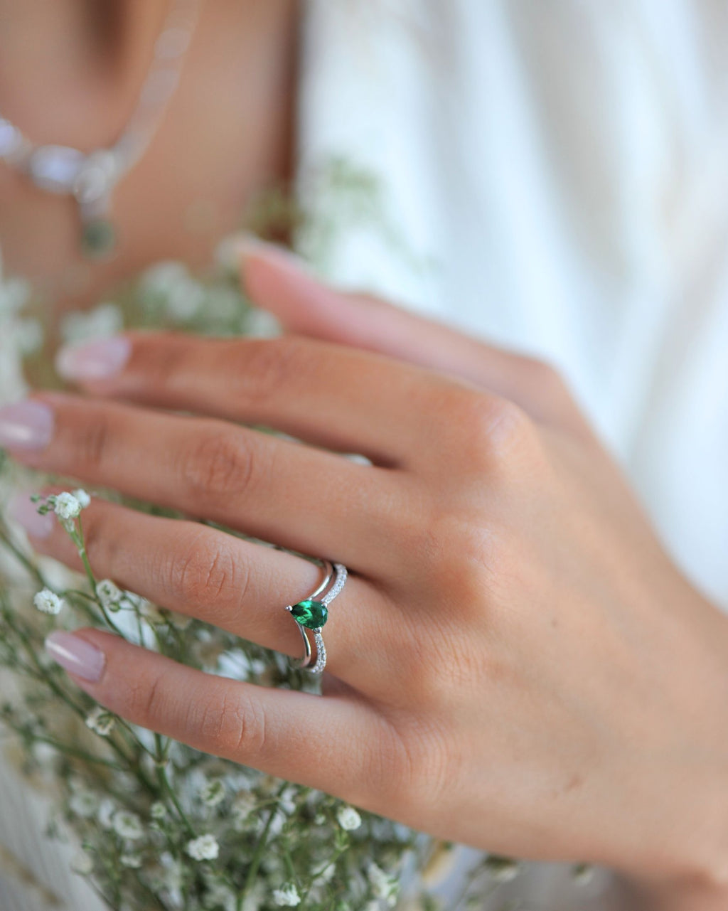 Bague Art Déco Argent 925 – Émeraude Naturelle Ovale – Bijou Vintage Fait Main (Inde)