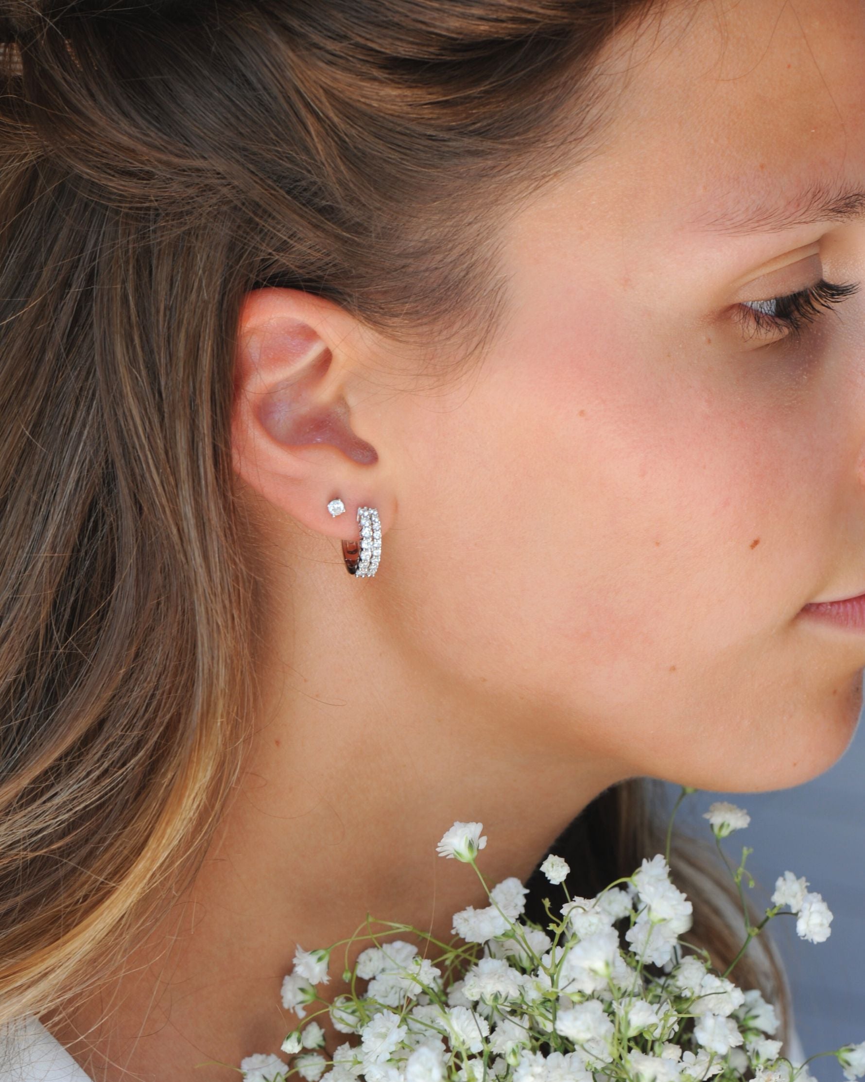 Tradition hoop earrings – 925 silver, 2 rows of zirconium