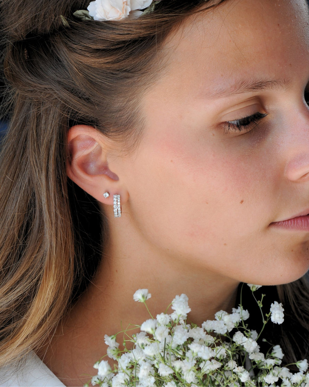 Tradition hoop earrings – 925 silver, 2 rows of zirconium