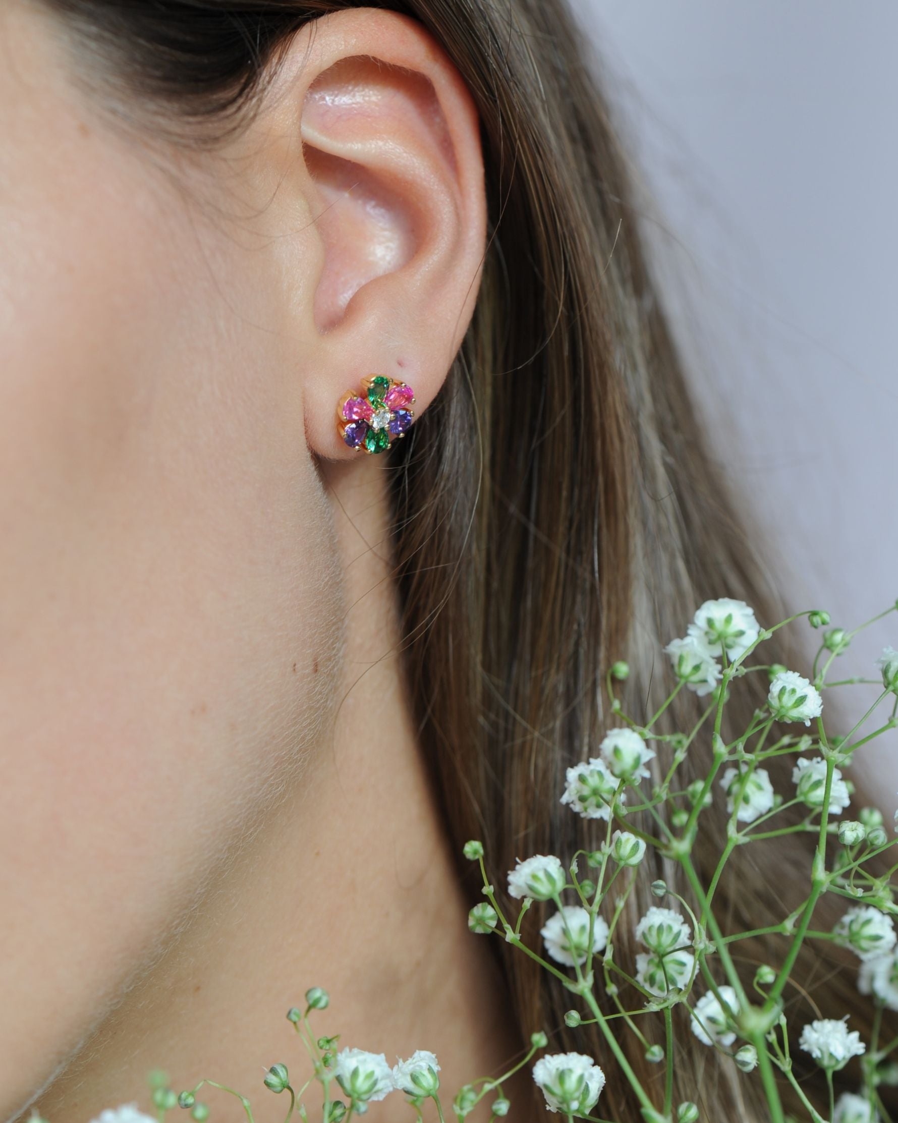 Boucles puce Flora en argent 925 doré