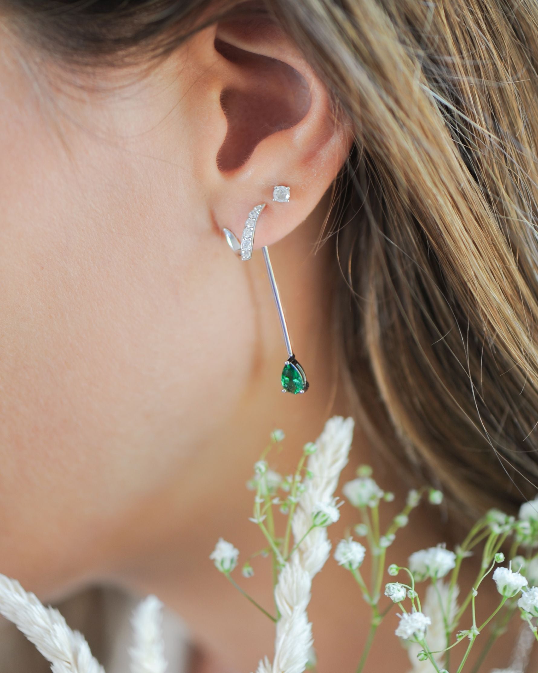 Boucles ear jacket Émeraude en argent 925