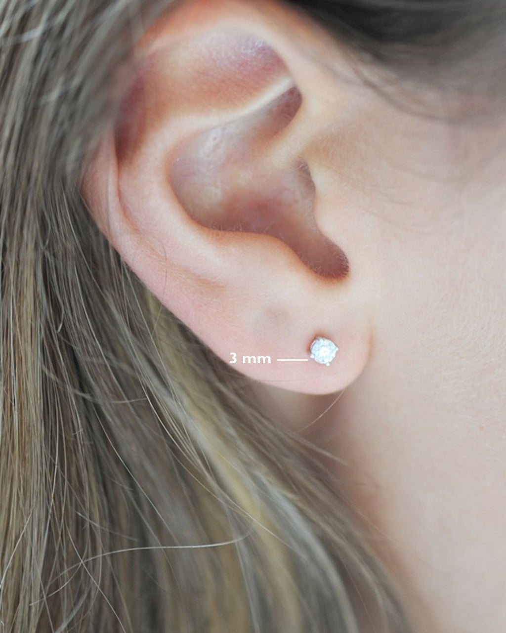 Boucles d’oreilles Solitaire taille 3 mm en argent 925