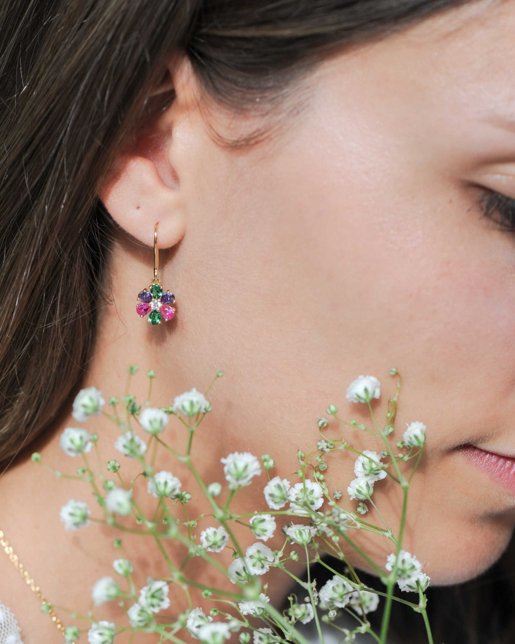 Boucles pendantes Flora en argent 925 doré