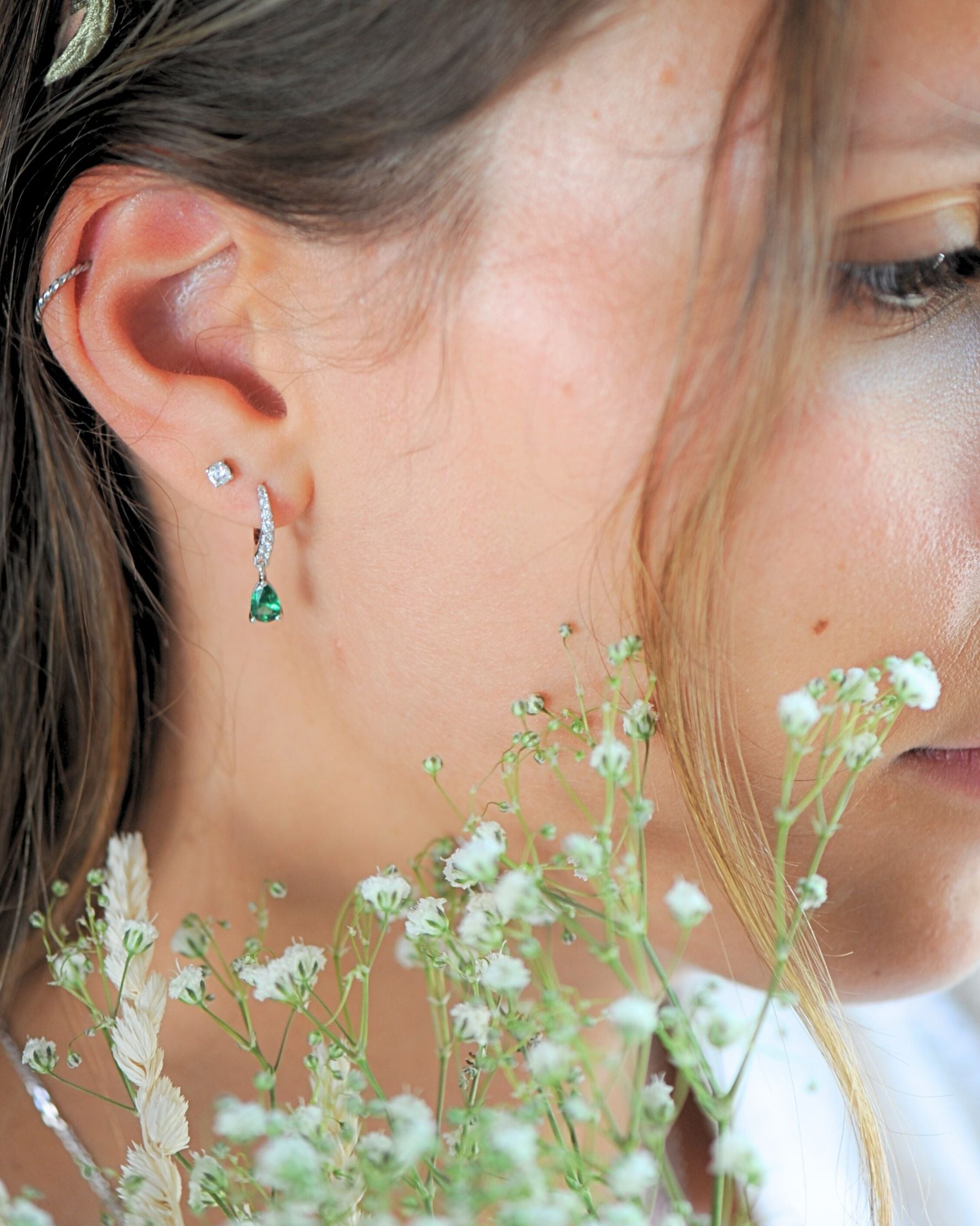 Tradition Emerald Creole Earrings – 925 Silver
