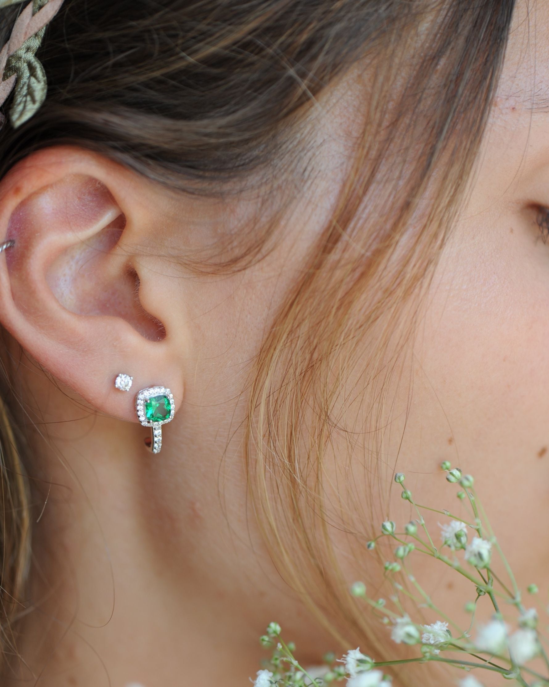 Boucles Tradition Émeraude en argent 925