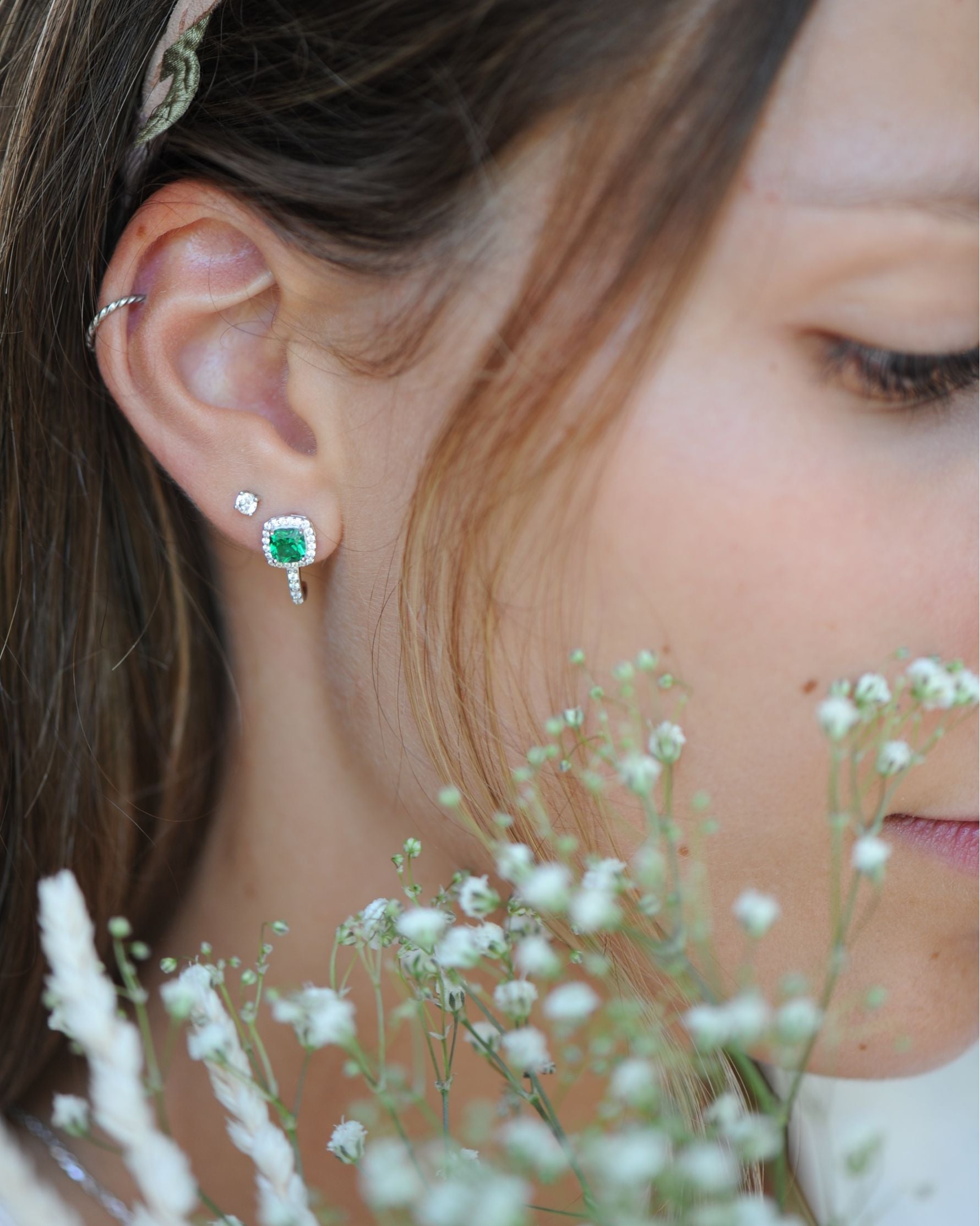 Boucles Tradition Émeraude en argent 925