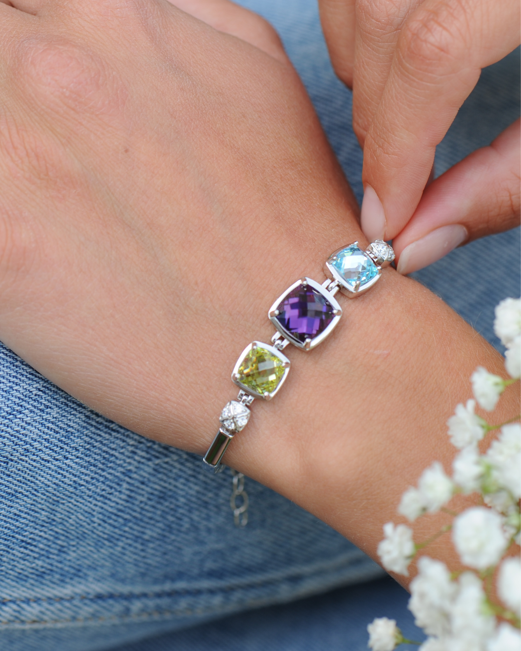 Bracelet en Argent 925 et oxydes de zirconium tricolores