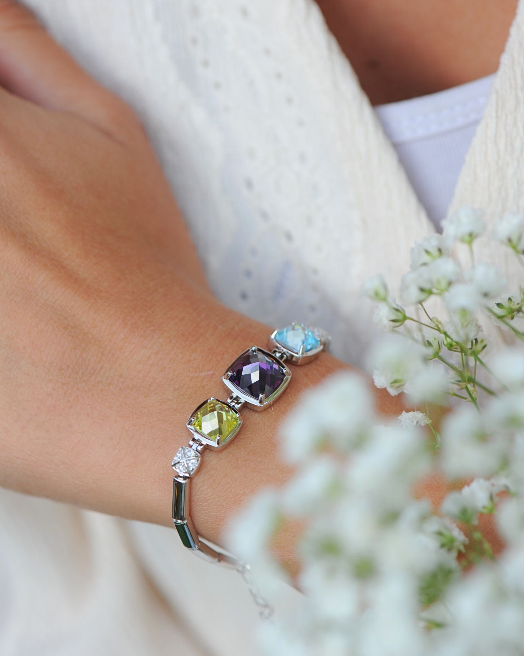 Bracelet en Argent 925 et oxydes de zirconium tricolores